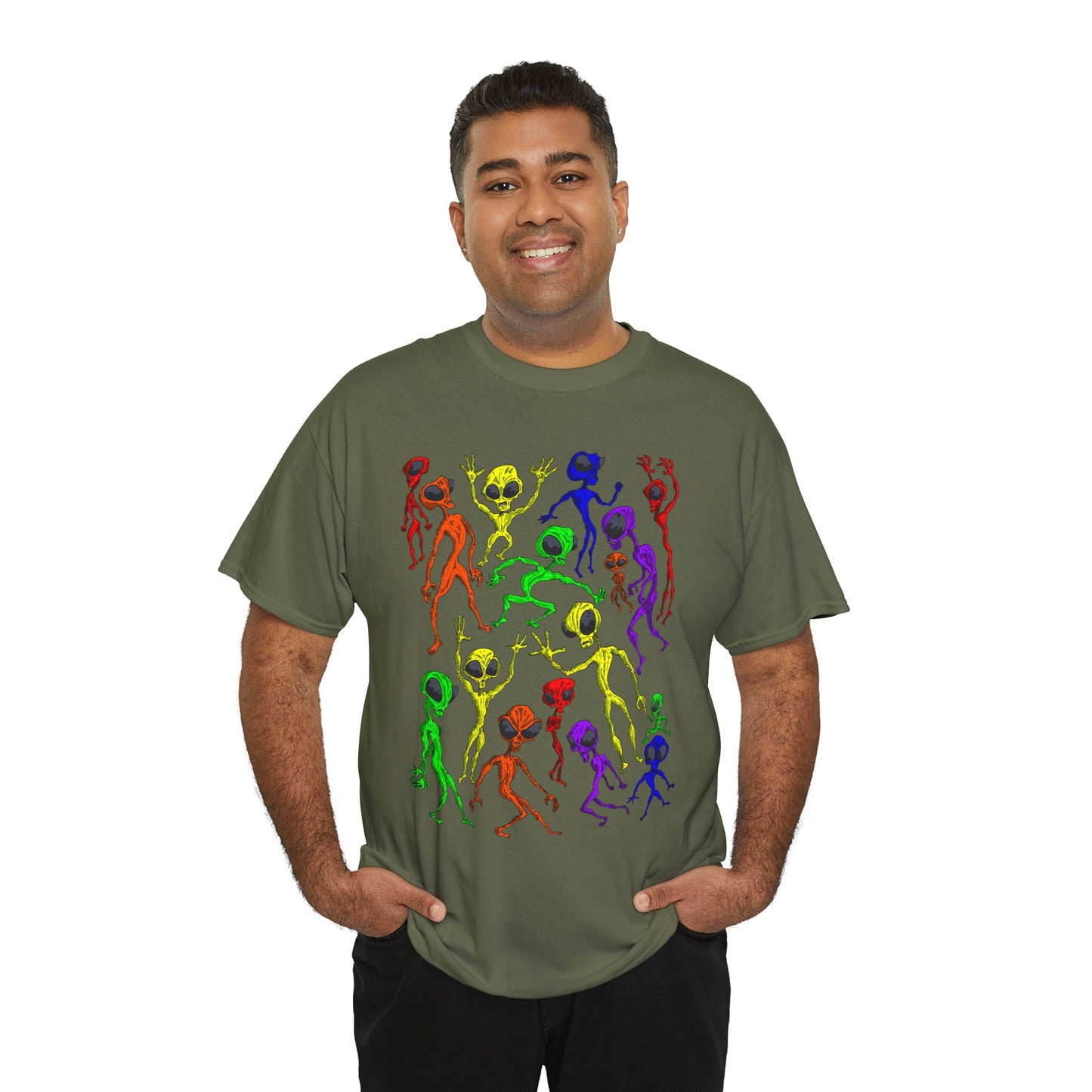 Rainbow Alien Dance Party Unisex Tee - Cosmic Sci-Fi Shirt