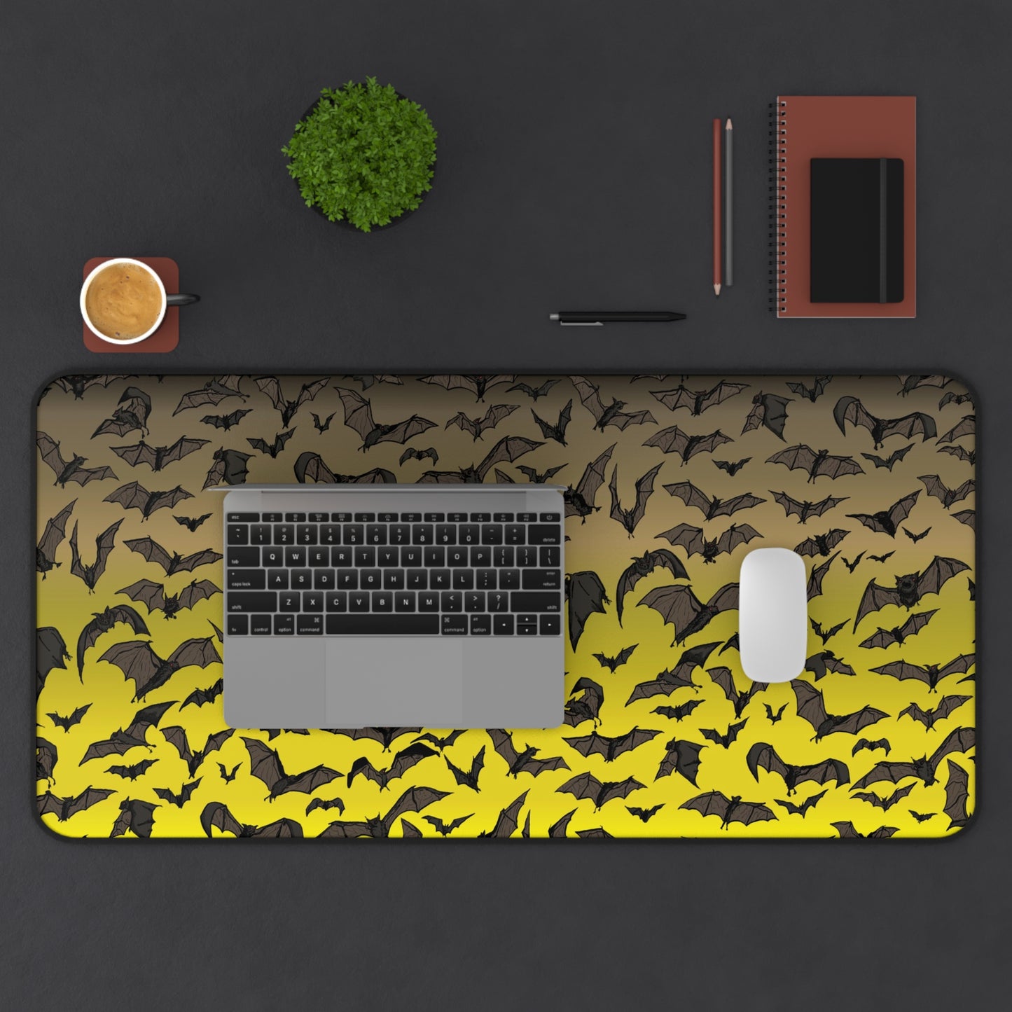 Bat Swarm Desk Mat – Yellow Gradient Gamer Mousepad