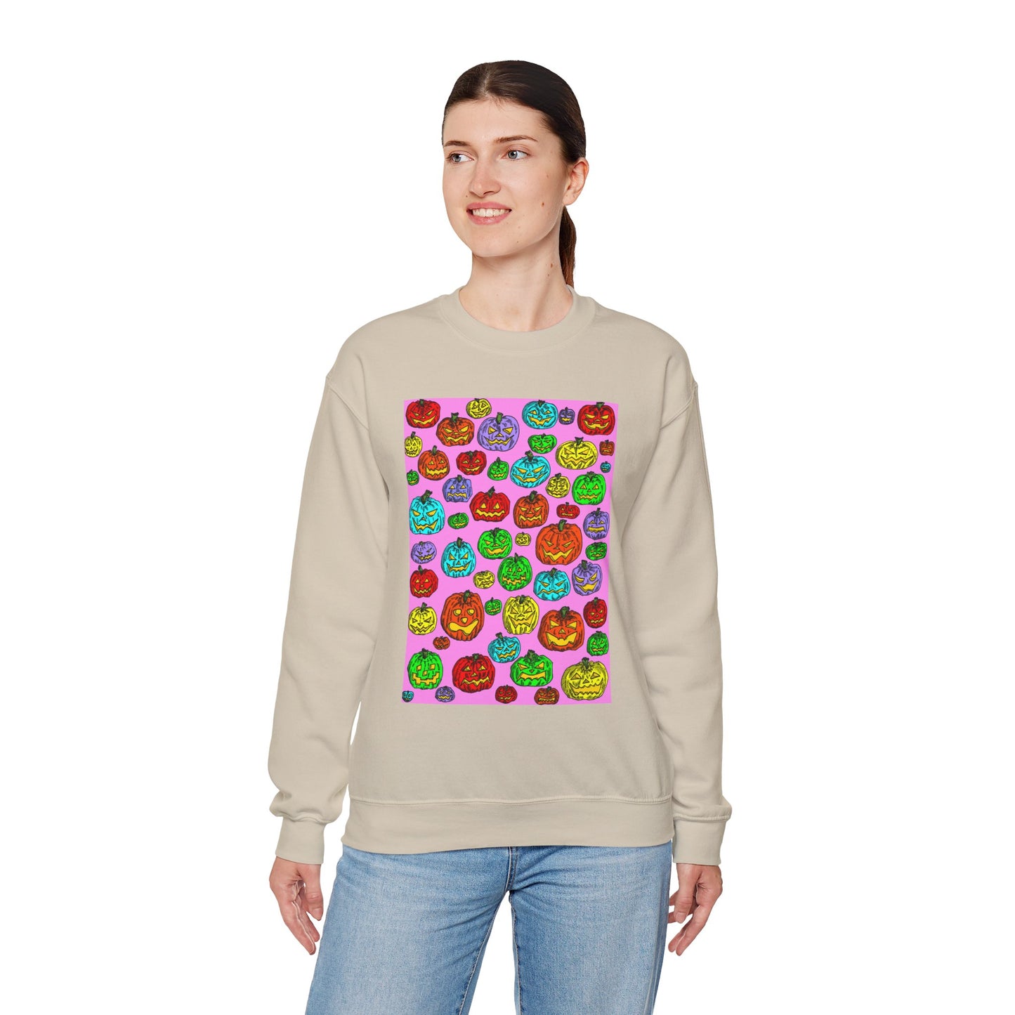 Colorful Pumpkin Crewneck Sweatshirt for Fall Celebrations