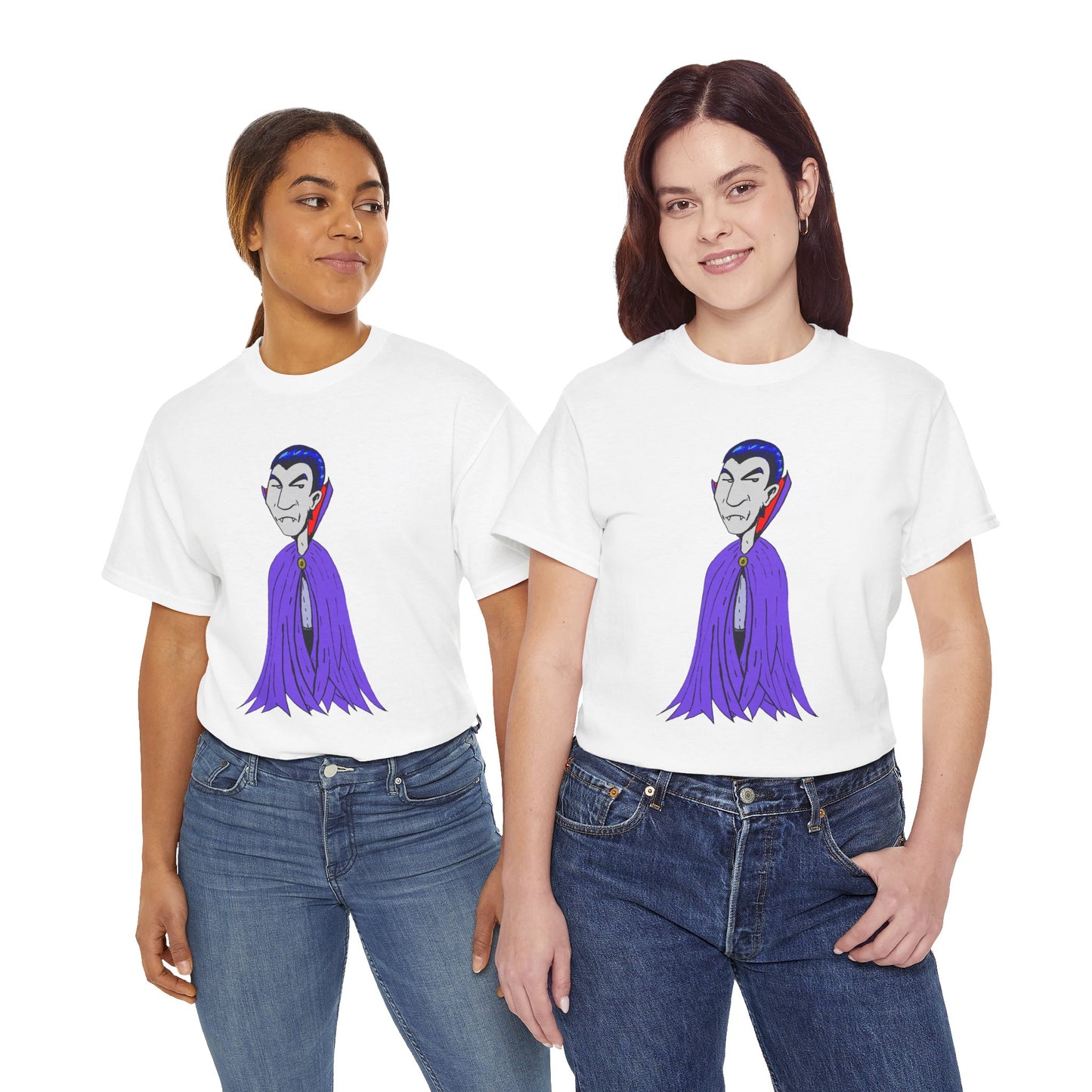 Vampire Cartoon Tee - Cute Purple Cloak Dracula Graphic T-Shirt