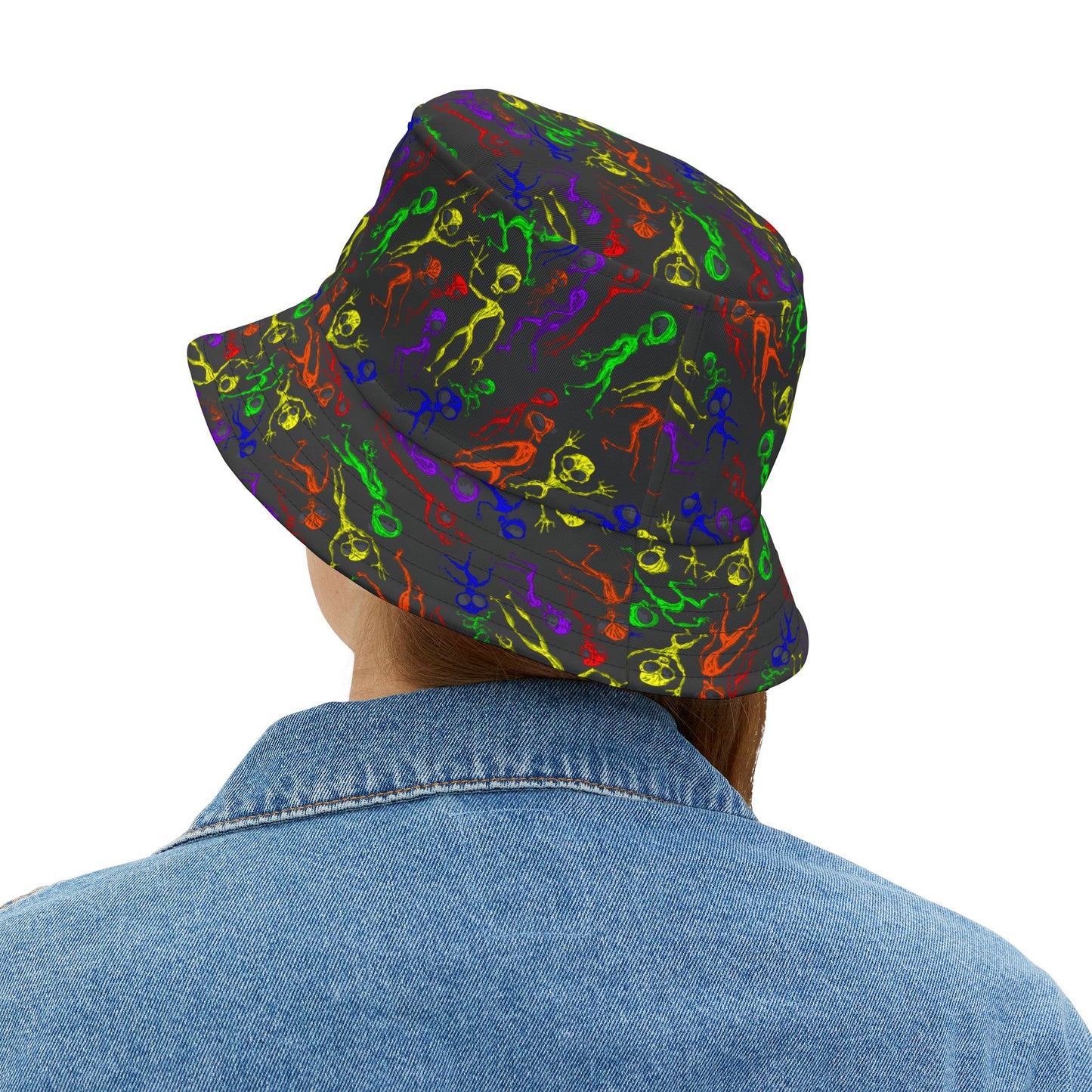 Vibrant Alien Dance Party Bucket Hat, Fun Festival Accessory, Colorful Summer Hat, Unisex Headwear, Outdoor Adventure Gear
