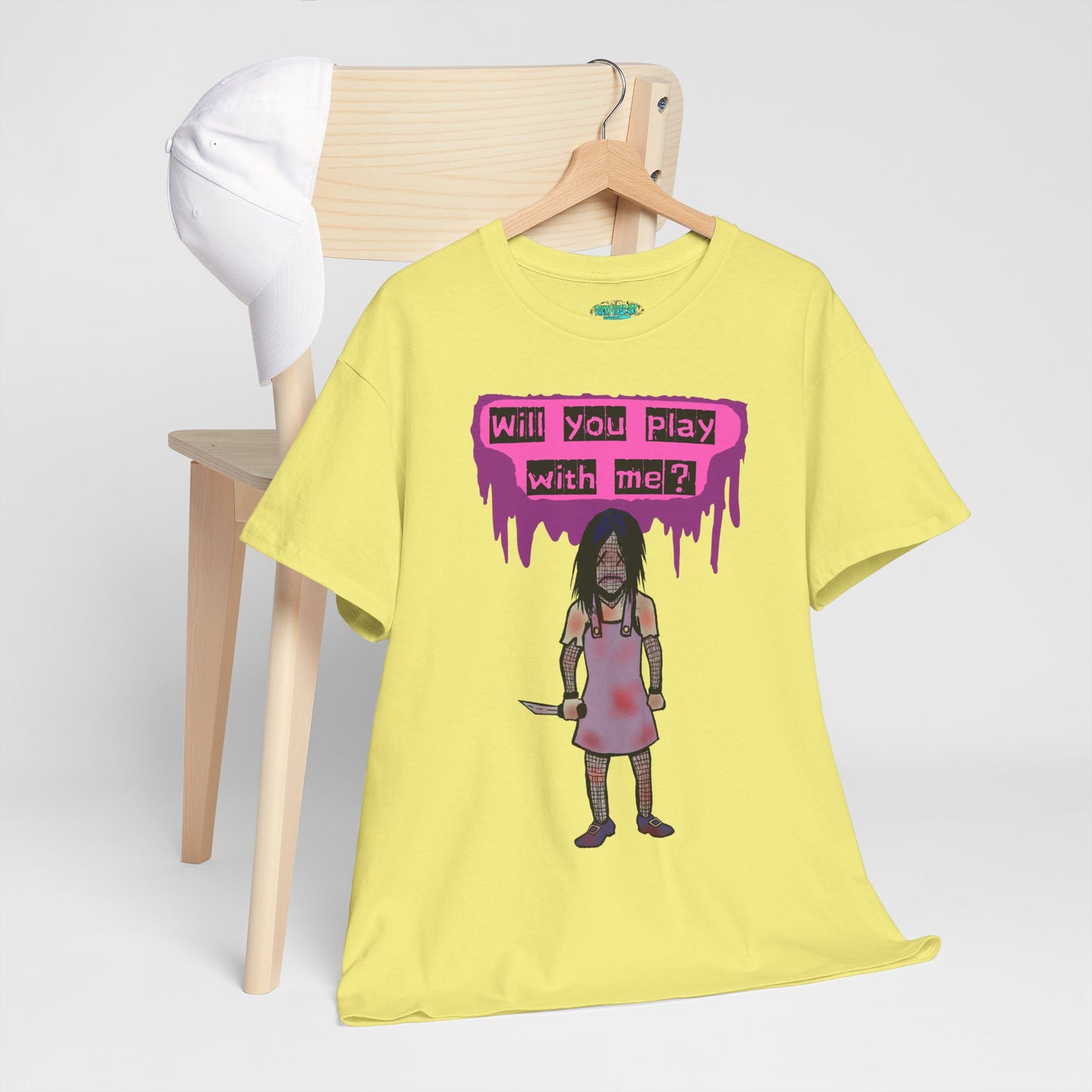 Chilling Evil Doll Horror Tee, Horror T-Shirt, Grey Tee, Unique Graphic Tee, Unisex Tee, Playful Scary Top, Halloween Shirt