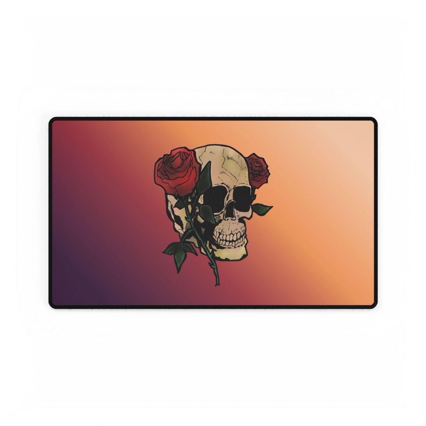 Skull & Roses Desk Mat — Gothic Gradient Gaming Mouse Pad and Card Playing Mat