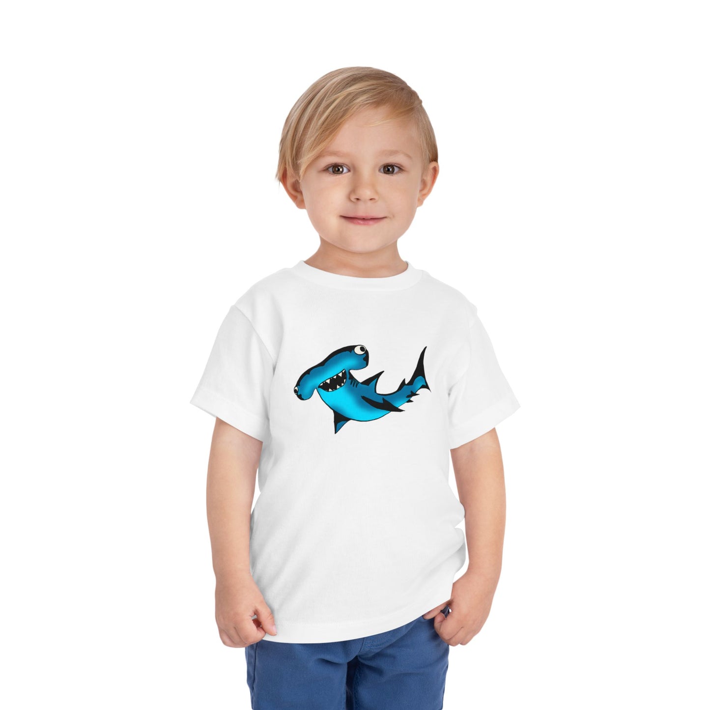 Toddler Shark Tee - Cute Blue Harley Hammerhead Graphic Kids Short Sleeve Shirt