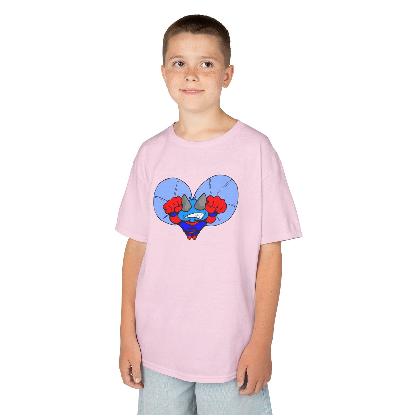 Astro-Fly Kids Superhero T‑Shirt — Cute Blue Hero Design