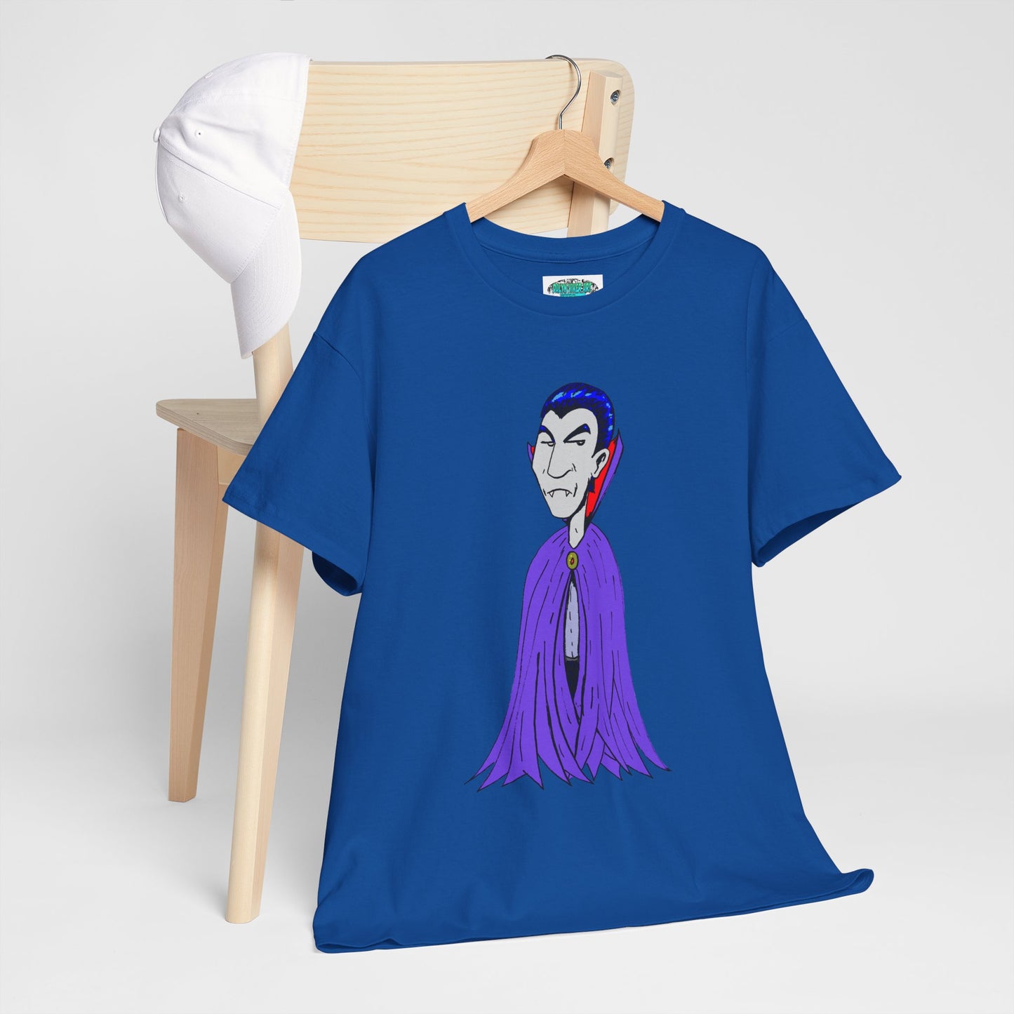 Vampire Cartoon Tee - Cute Purple Cloak Dracula Graphic T-Shirt