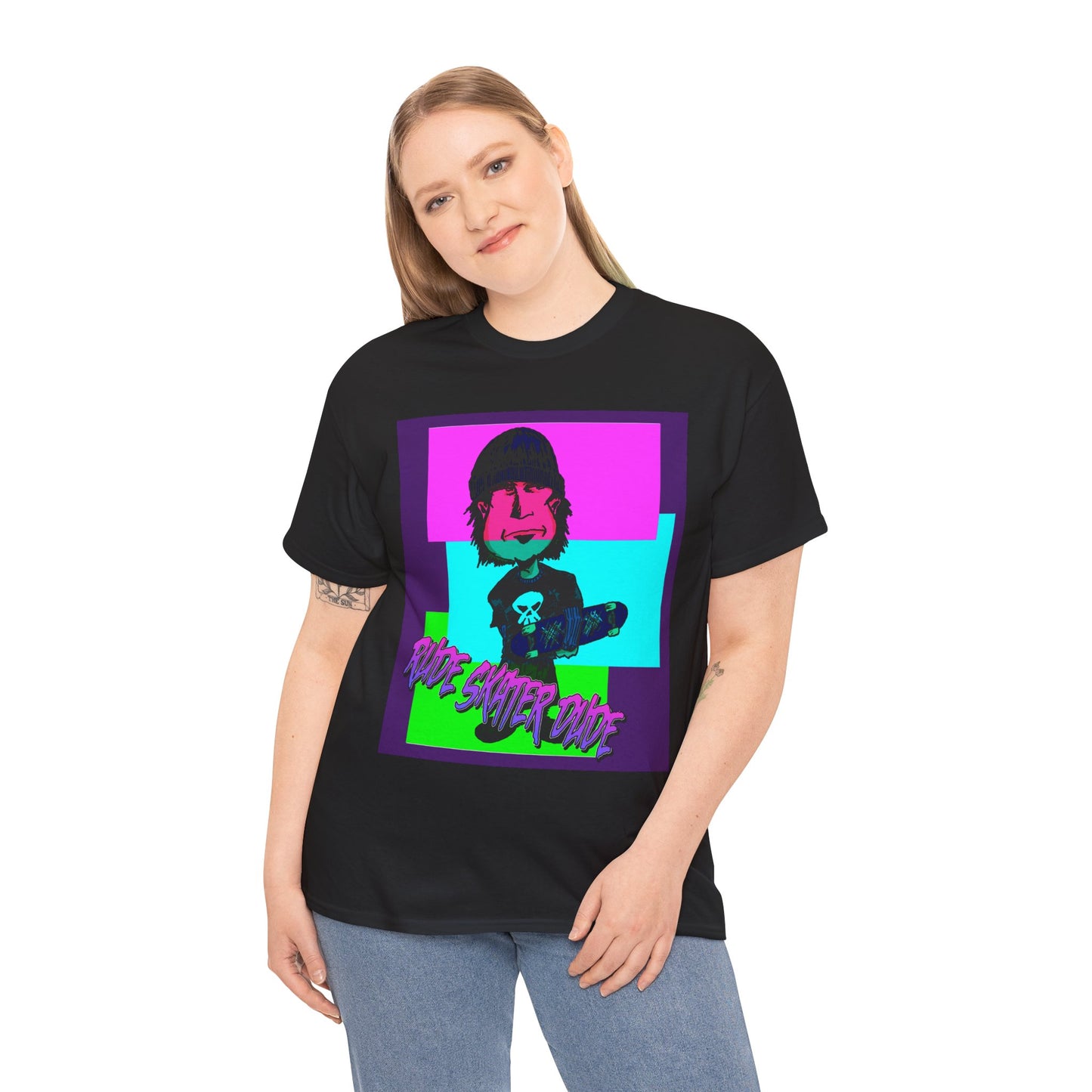 Retro Neon Skateboard Tee — "Rude Skater Dude" Graphic
