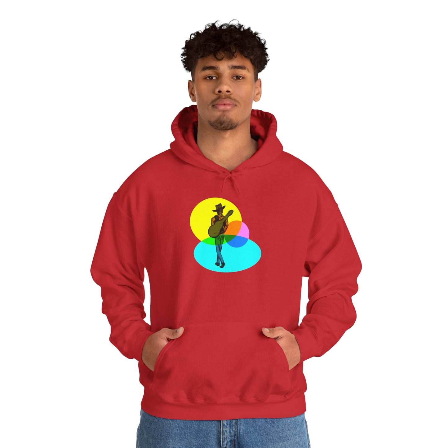 Cowboy with Guitar Hoodie — Colorful Retro Music Graphic Sweatshirt