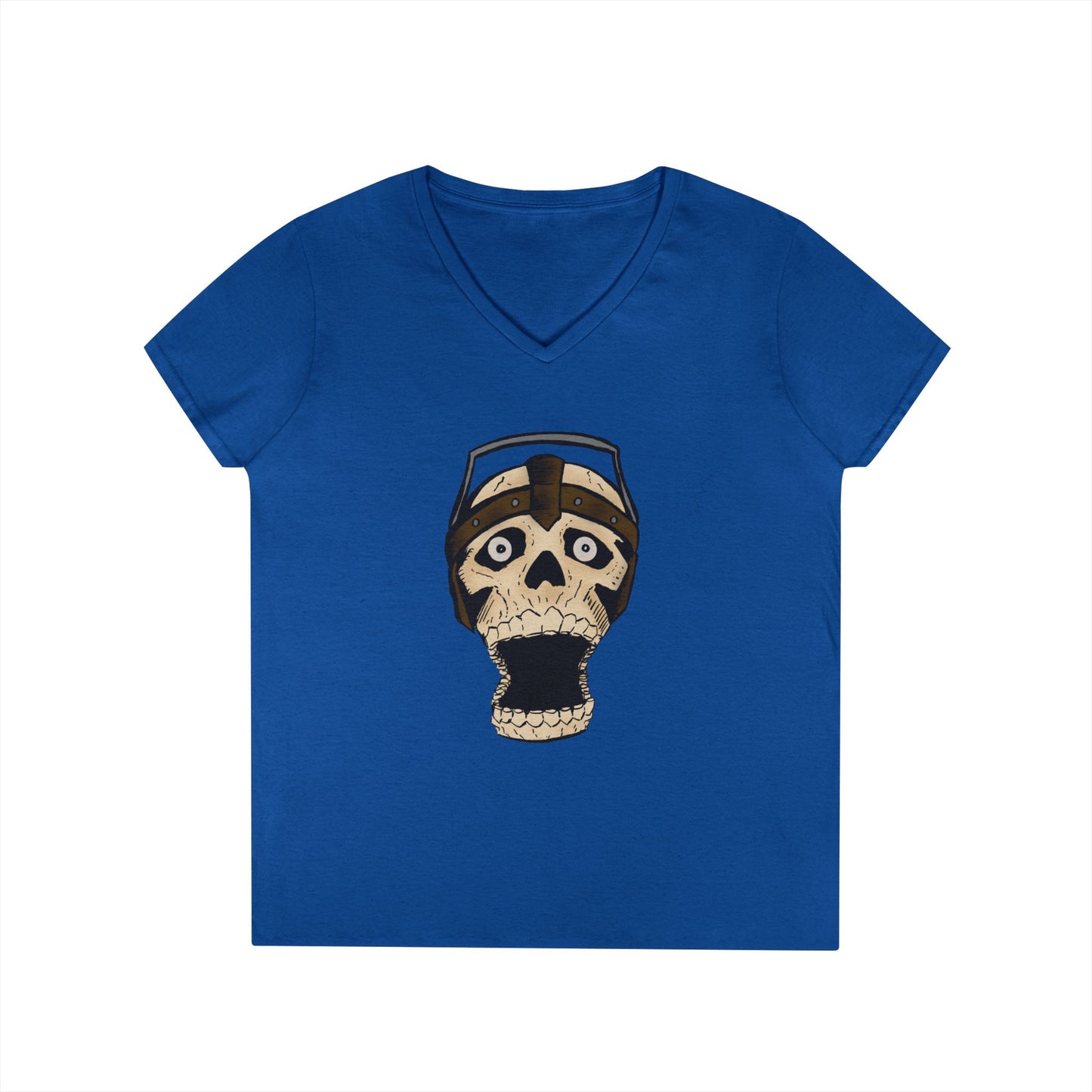 Skull Design Ladies' V-Neck T-Shirt - Trendy & Edgy Graphic Tee