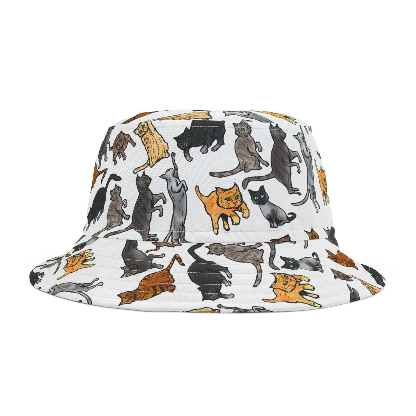 Cat Pattern Bucket Hat — All-Over Print Cute Cat Illustration Accessory