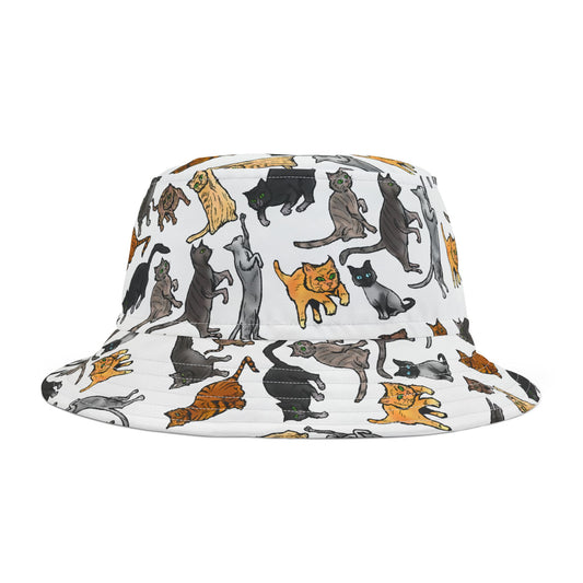 Cat Pattern Bucket Hat — All-Over Print Cute Cat Illustration Accessory