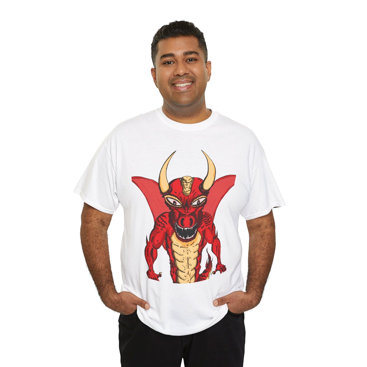 Bold Red Dragon Unisex Heavy Cotton Tee | Graphic Shirt for Anime Fans, Party Wear, Casual Outfit, Gift for Him/Her