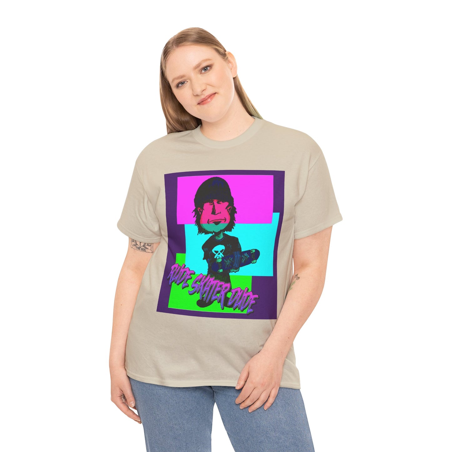 Retro Neon Skateboard Tee — "Rude Skater Dude" Graphic