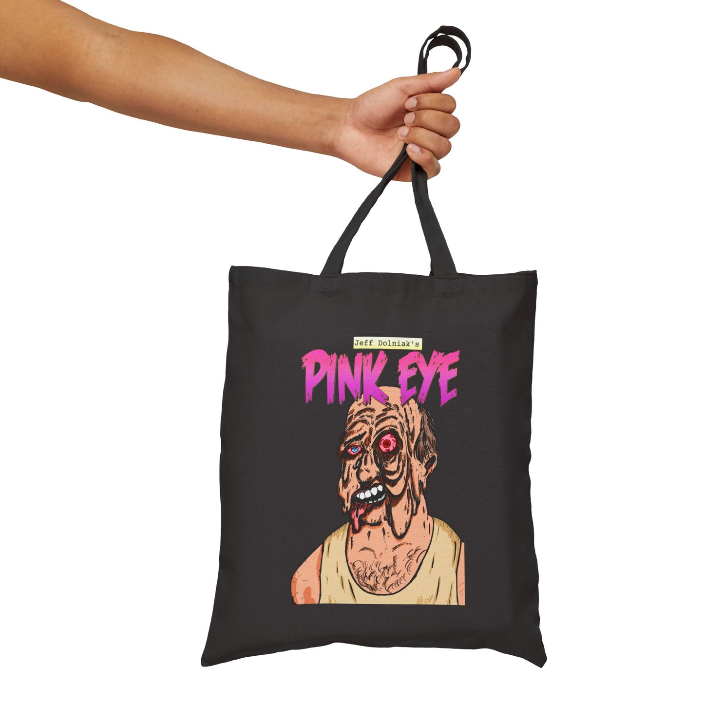 Tote Bag — Retro Horror 'Pink Eye' Illustration Cotton Canvas Tote