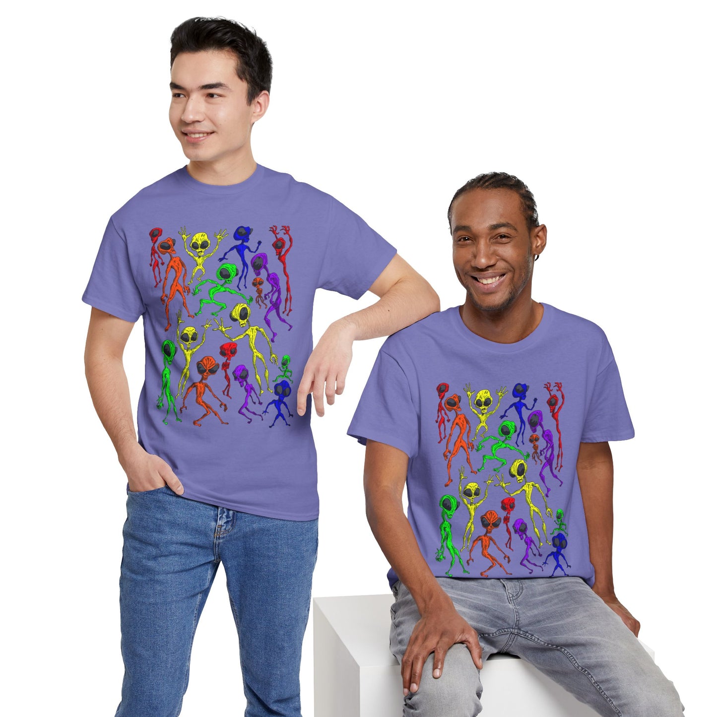 Rainbow Alien Dance Party Unisex Tee - Cosmic Sci-Fi Shirt