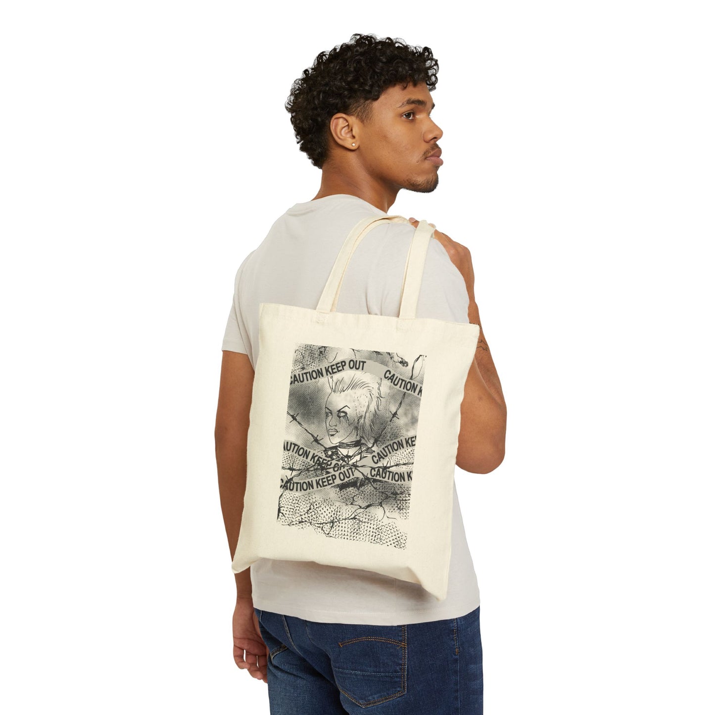 Riot and Rebel - Caution Keep Out Gothic Portrait Canvas Tote Bag