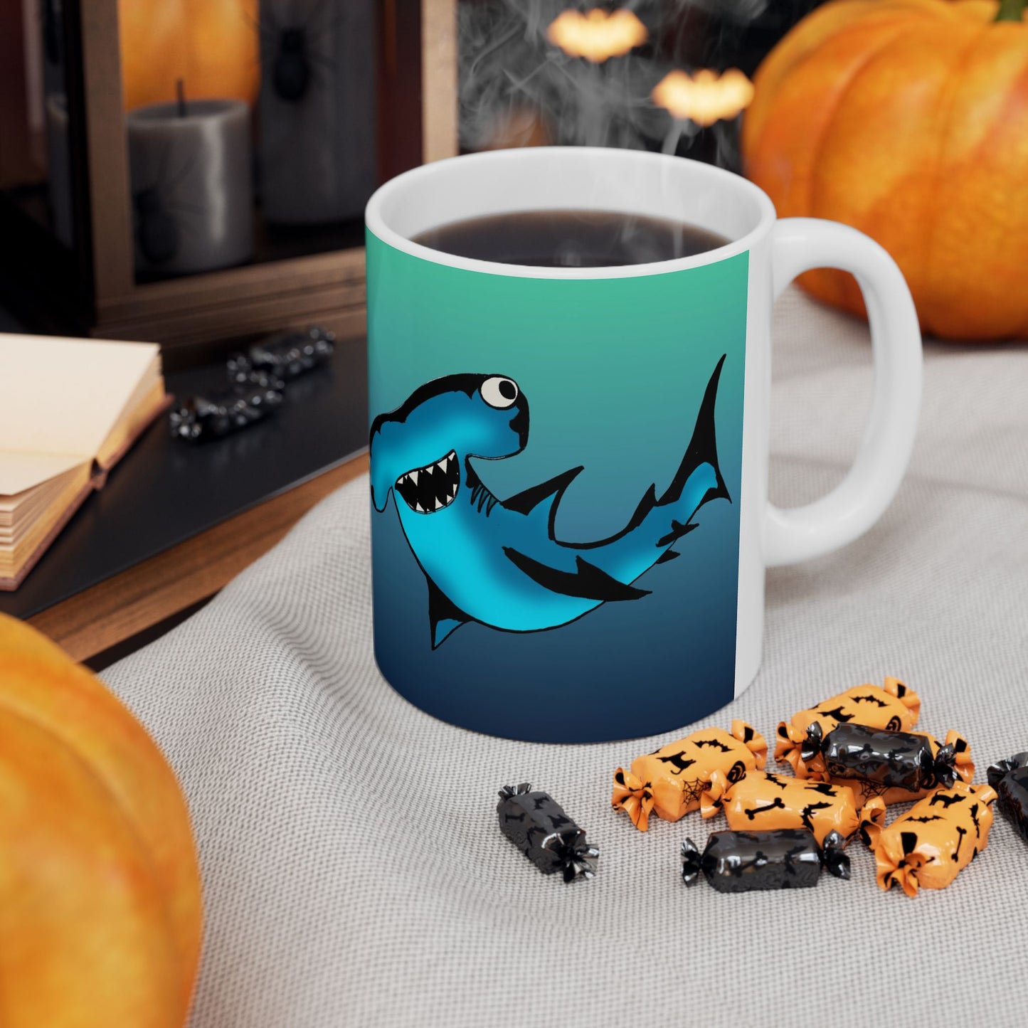 Harley Hammerhead Shark Gradient Ceramic Mug — Cute Hammerhead Coffee Cup (11oz & 15oz)