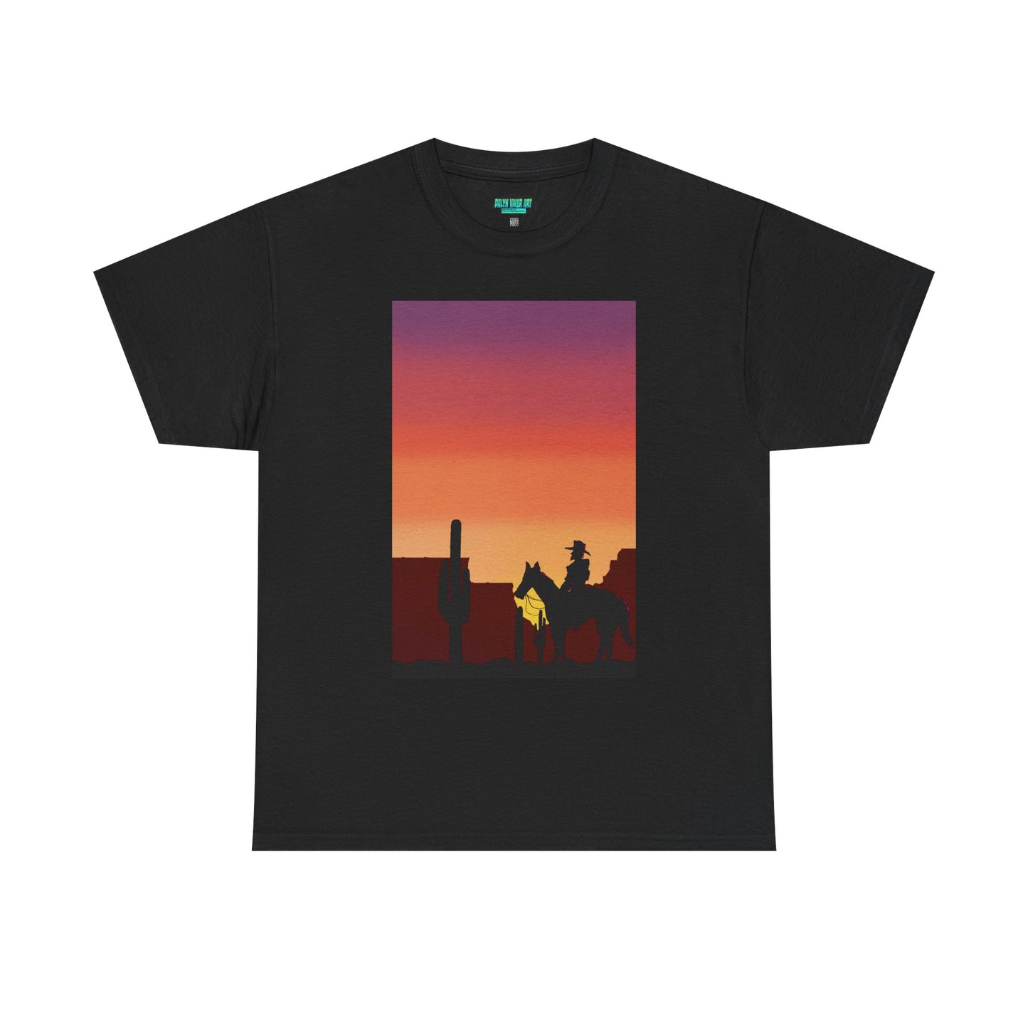 Sunset Cowboy Unisex Heavy Cotton Tee - Western Graphic Tee for Nature Lovers