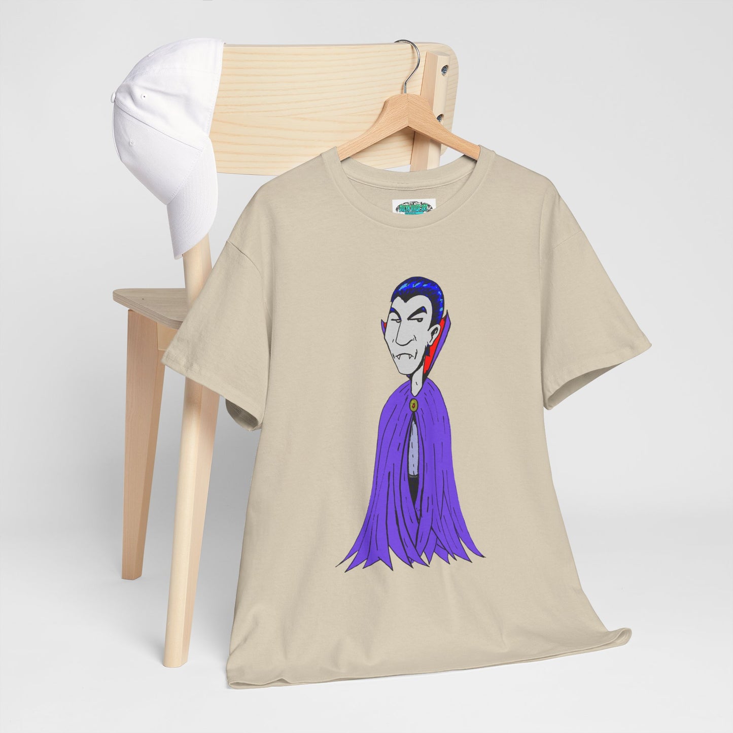 Vampire Cartoon Tee - Cute Purple Cloak Dracula Graphic T-Shirt