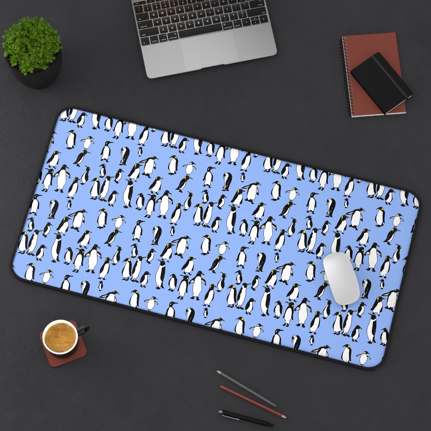 Rookery of Penguins Ice Pattern Desk Mat, Cute Home Office Decor, Animal Lover Gift, Cute Desk Accessories, Eco-Friendly Mouse Pad