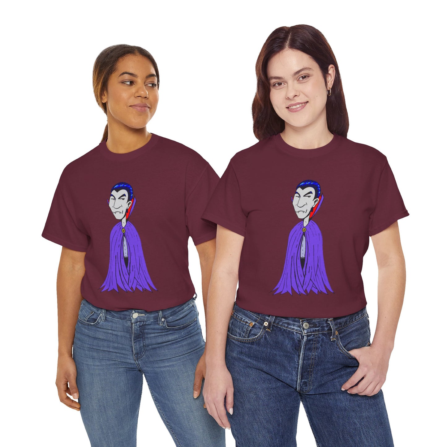 Vampire Cartoon Tee - Cute Purple Cloak Dracula Graphic T-Shirt