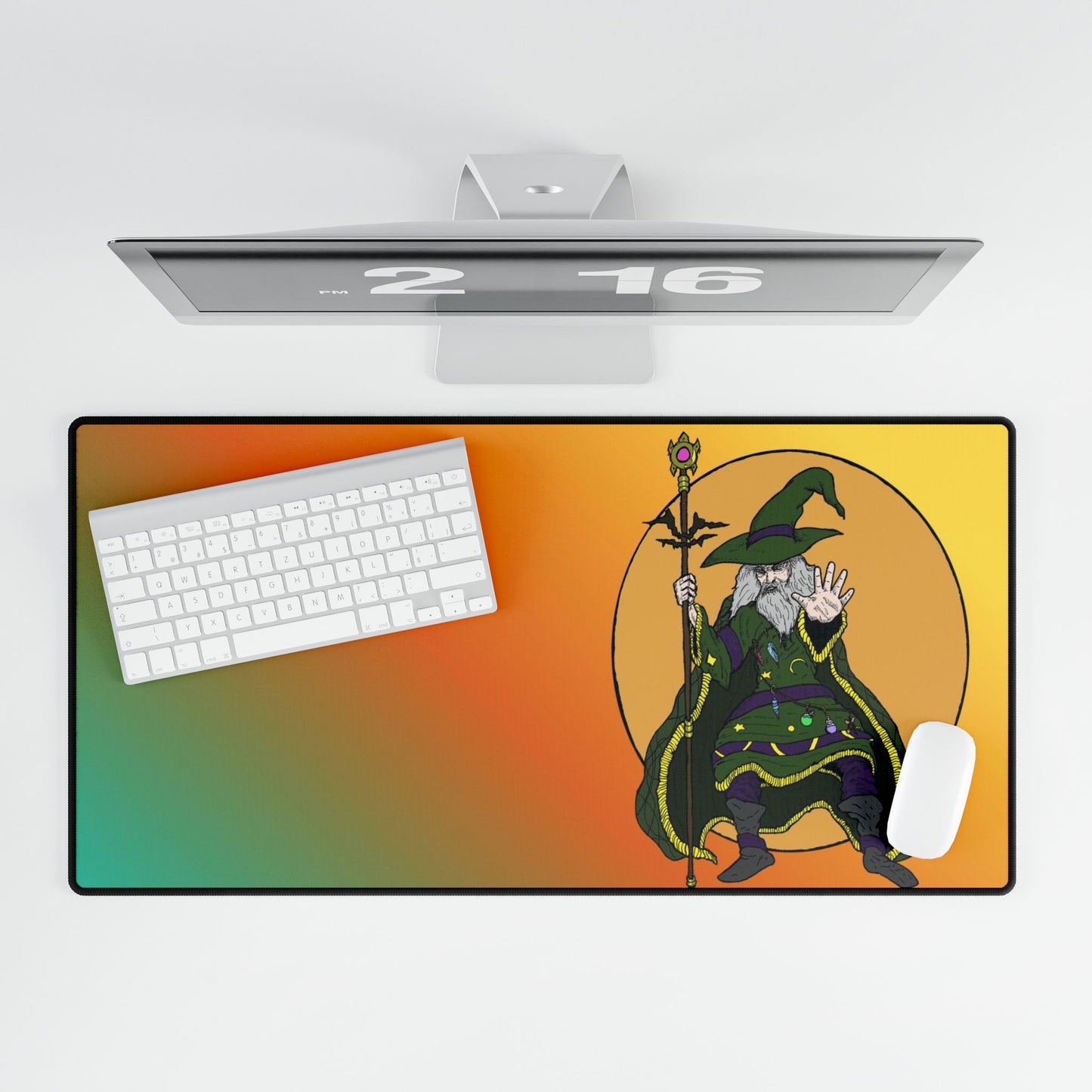 Wizard Illustration Desk Mat — Colorful Magic Mouse Pad for Gamers & Creatives