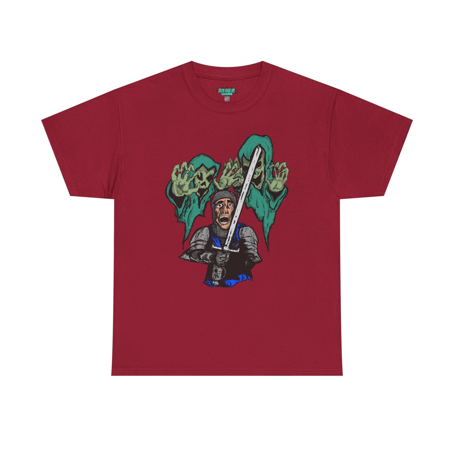 Unisex Heavy Cotton Tee - Knight with Sword Graphic - Casual Streetwear