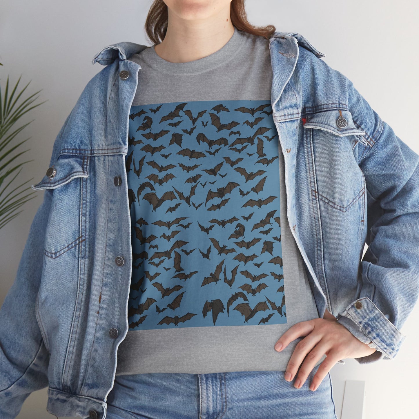Unisex Bat Print Cotton Tee, Casual Graphic Tee, Halloween Apparel, Unique Gift for Animal Lovers, Stylish Everyday Wear