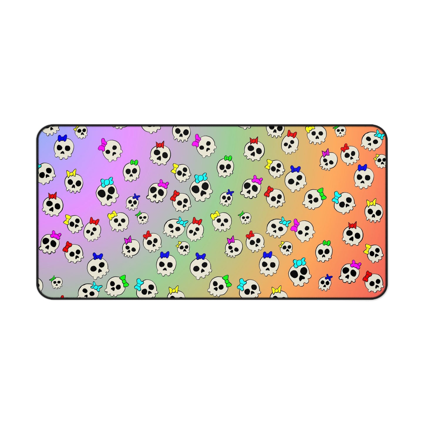 Delightfully Cute Skulls Pattern Rainbow Desk Mat — Cute Kawaii Gothic Mouse Pad