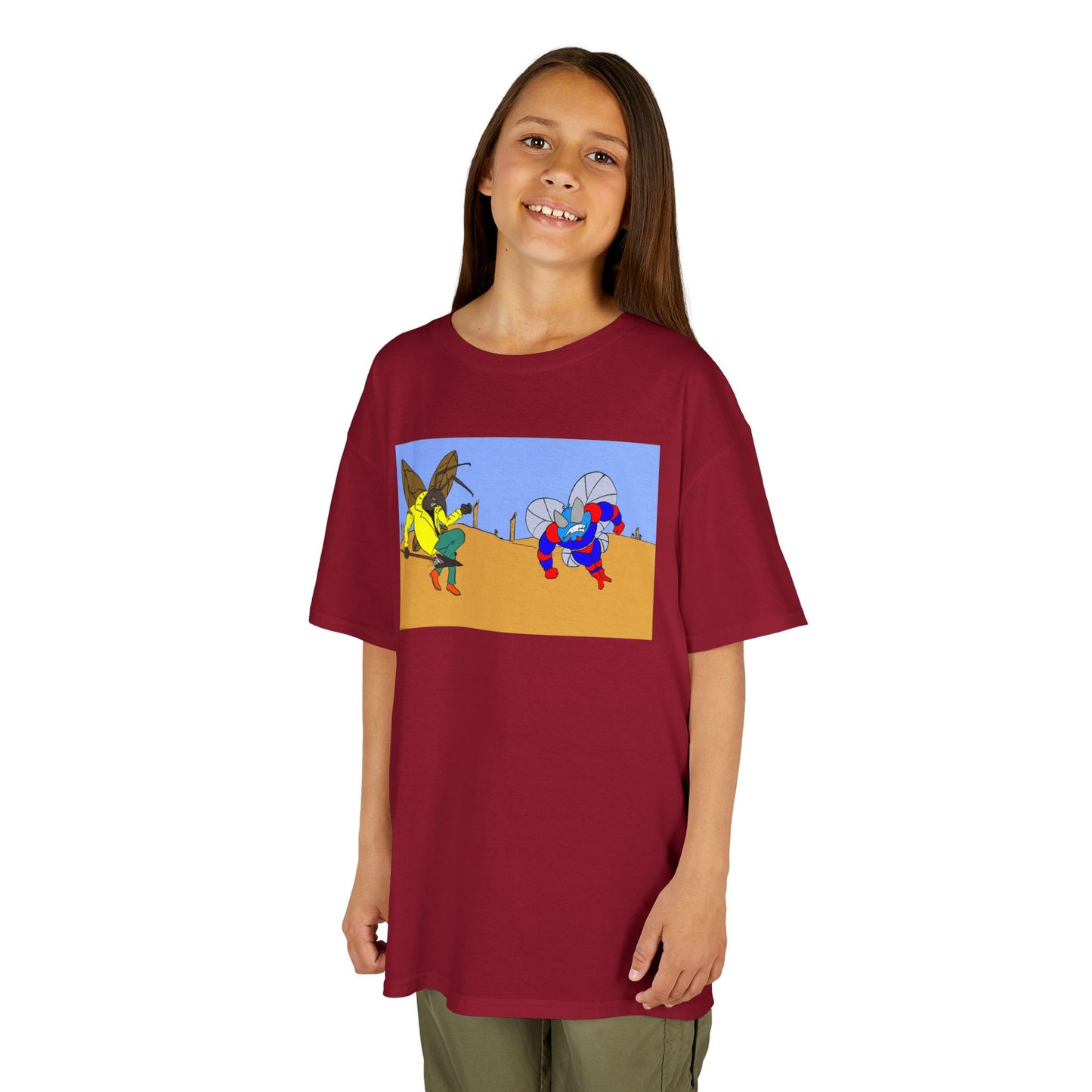 Astro-Fly and Wasp Warrior Kids Tee — Colorful Desert Beetle Cartoon Illustration
