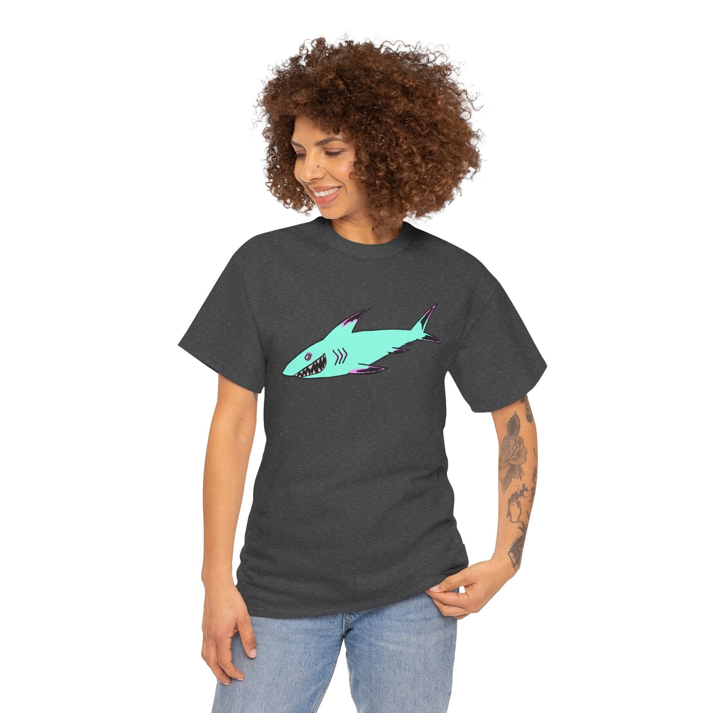 Cool Shark Graphic Unisex Heavy Cotton Tee, Ocean Lover Shirt, Beachwear, Casual Everyday Tee, Gift for Sharks Fans