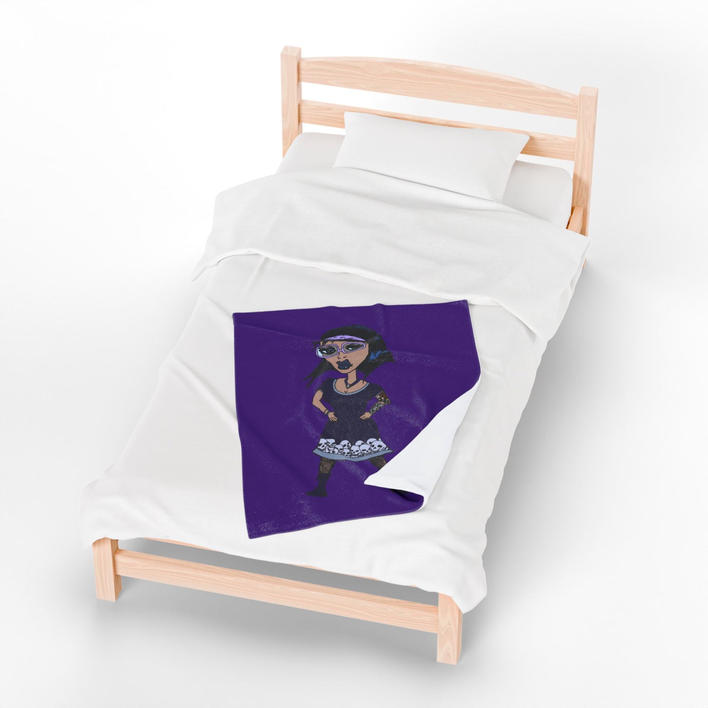 Goth Girl Velveteen Plush Blanket – Purple Skull Hem Cozy Throw