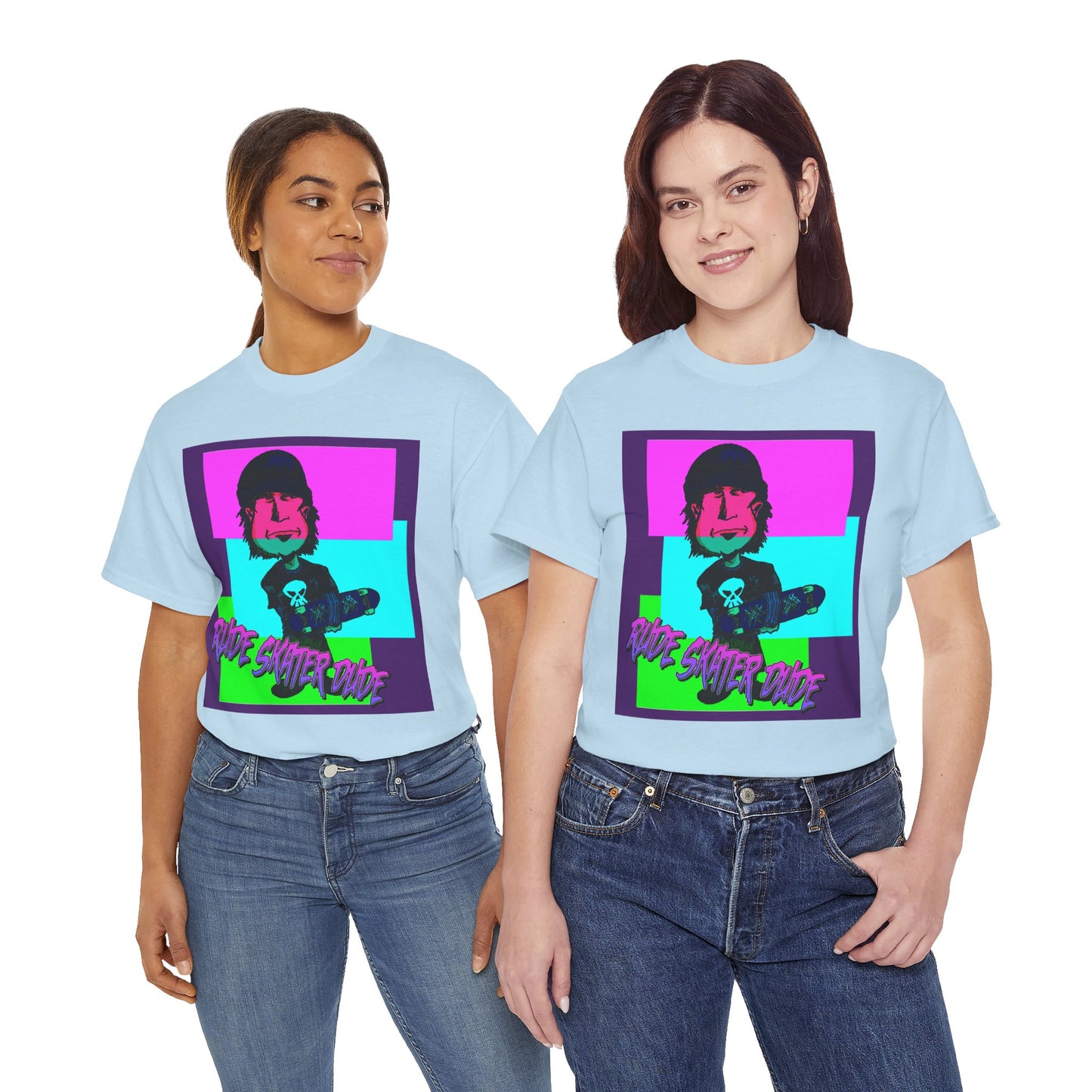 Retro Neon Skateboard Tee — "Rude Skater Dude" Graphic