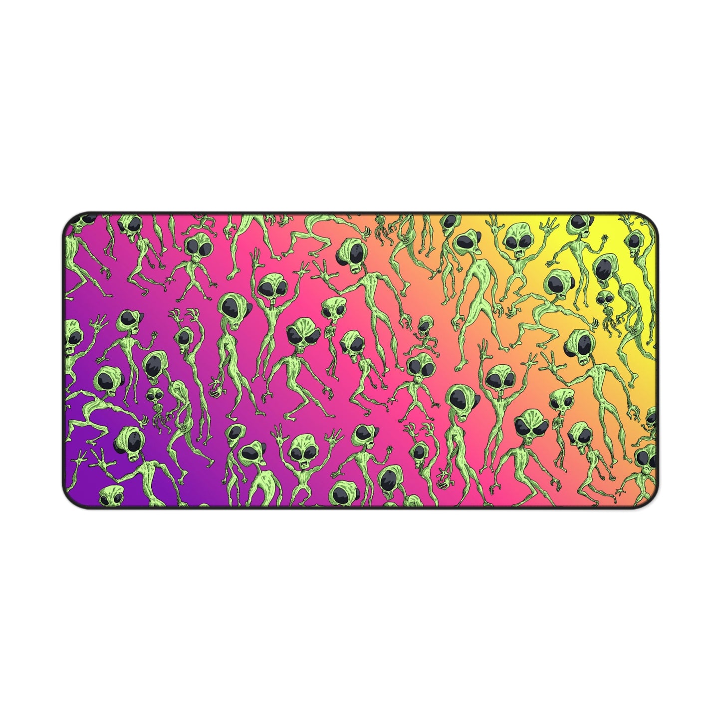 Alien Dance Party Purple Pink Yellow Gradient Desk Mat — Colorful Alien Pattern Mouse Pad