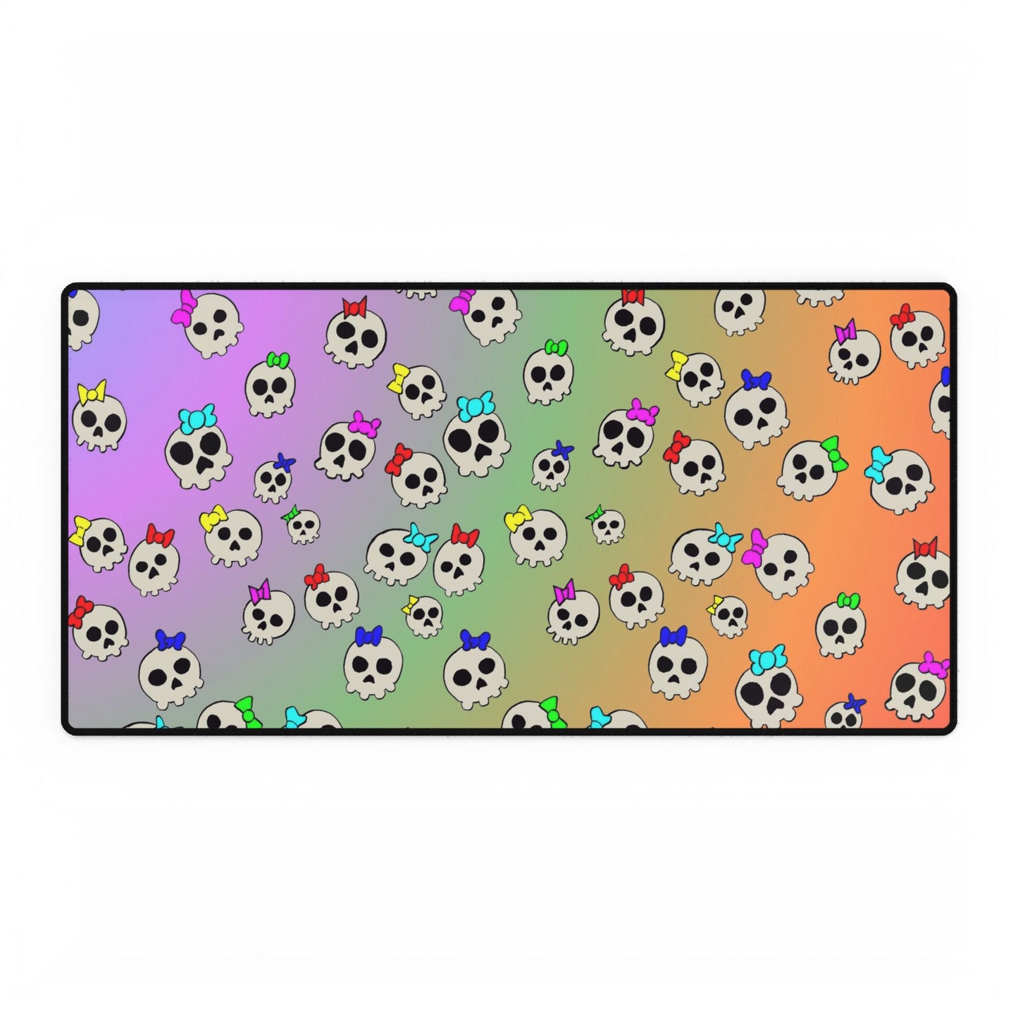Rainbow Skull Pattern Desk Mat — Cute Pastel Skull Gaming Mouse Pad and Card Playing Mat