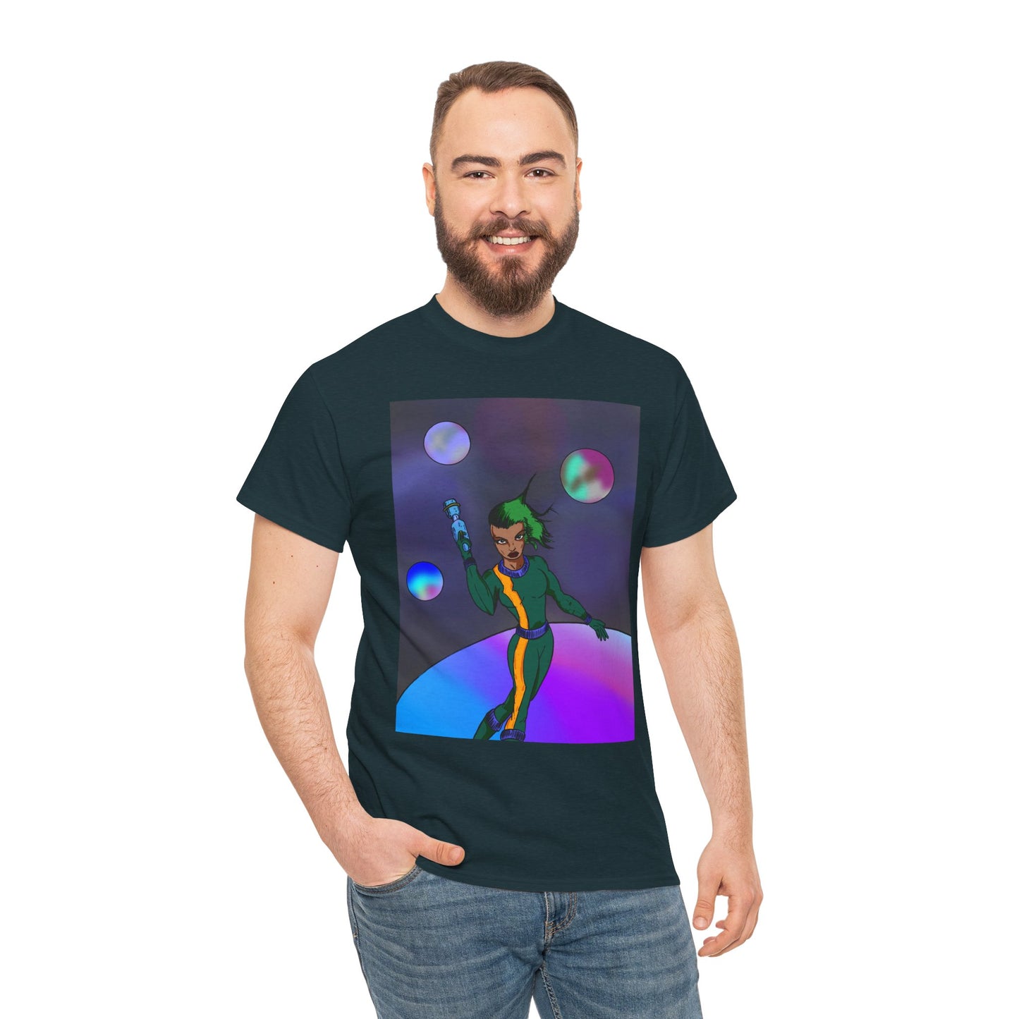Cosmic Hero Vibe Tee - Unisex Heavy Cotton Tee, Space Art Shirt, Retro Sci-Fi T-Shirt, Gift for Space Lovers, Unique Graphic Tee