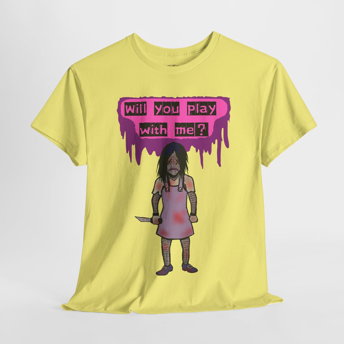 Chilling Evil Doll Horror Tee, Horror T-Shirt, Grey Tee, Unique Graphic Tee, Unisex Tee, Playful Scary Top, Halloween Shirt