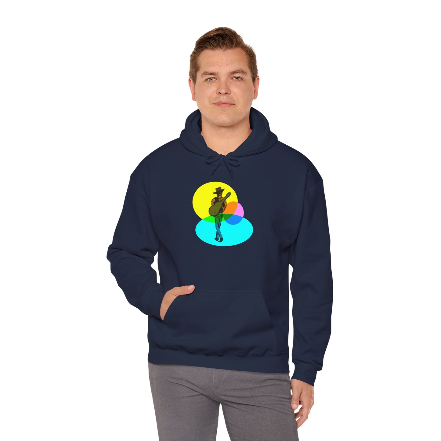 Cowboy with Guitar Hoodie — Colorful Retro Music Graphic Sweatshirt
