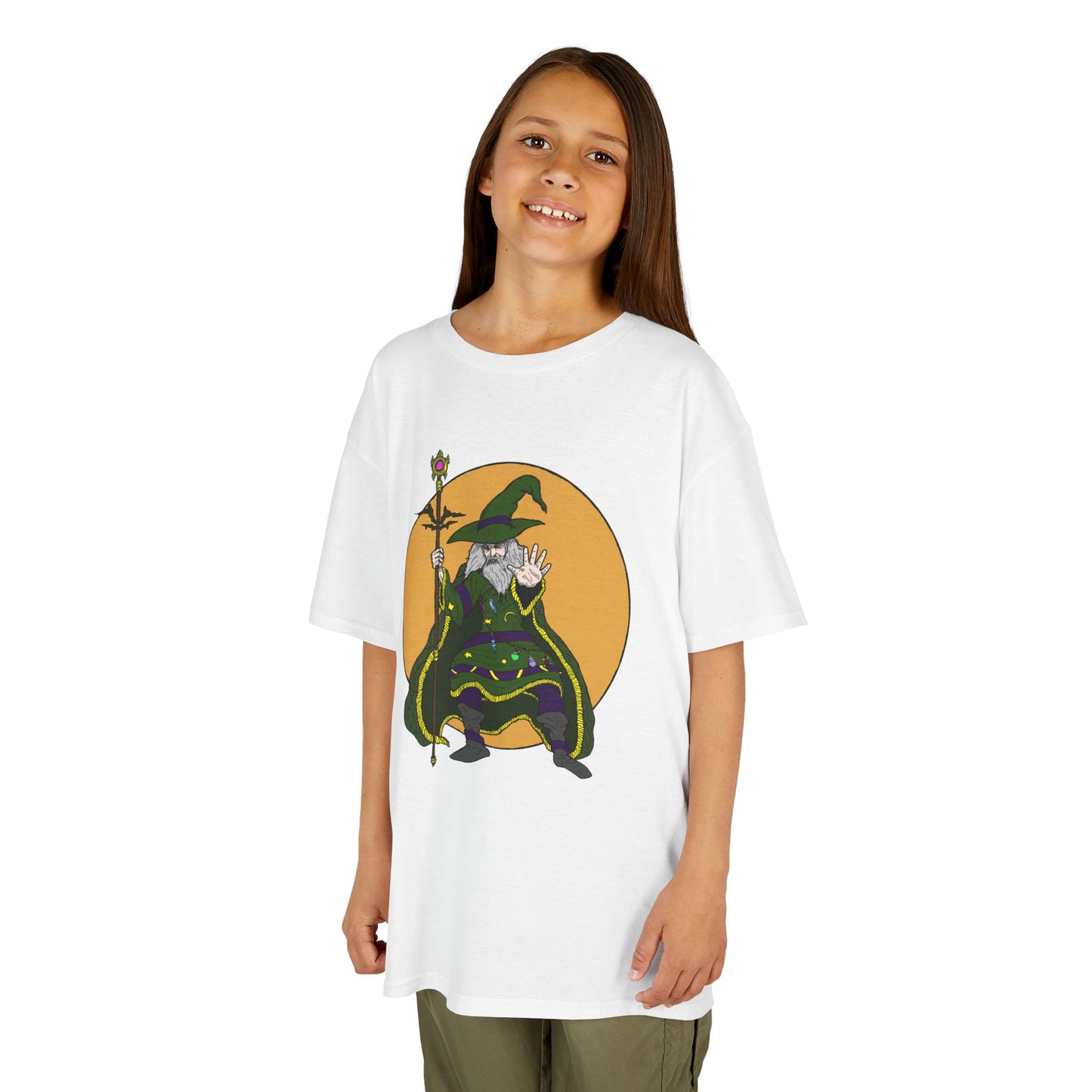 Wizard Holding a Magical Staff Kids Heavy Cotton™ Tee