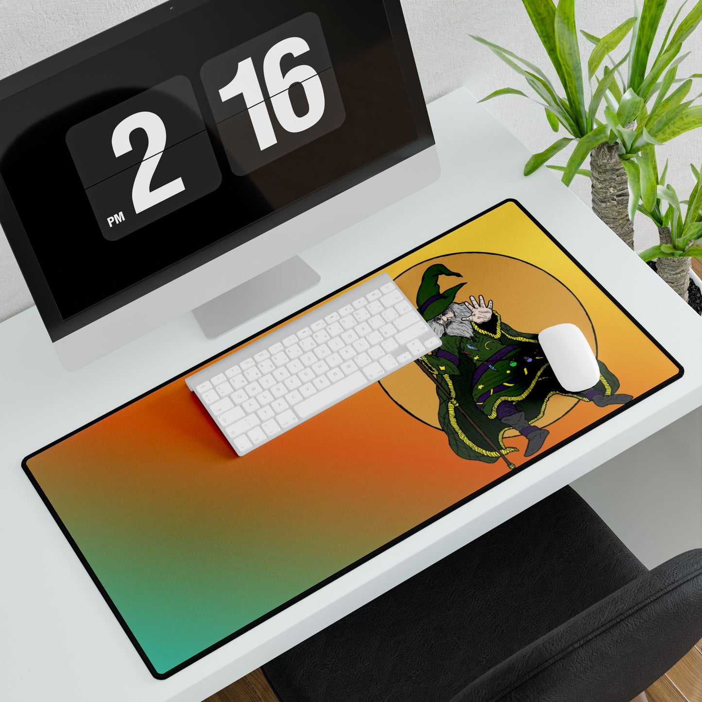 Wizard Illustration Desk Mat — Colorful Magic Mouse Pad for Gamers & Creatives