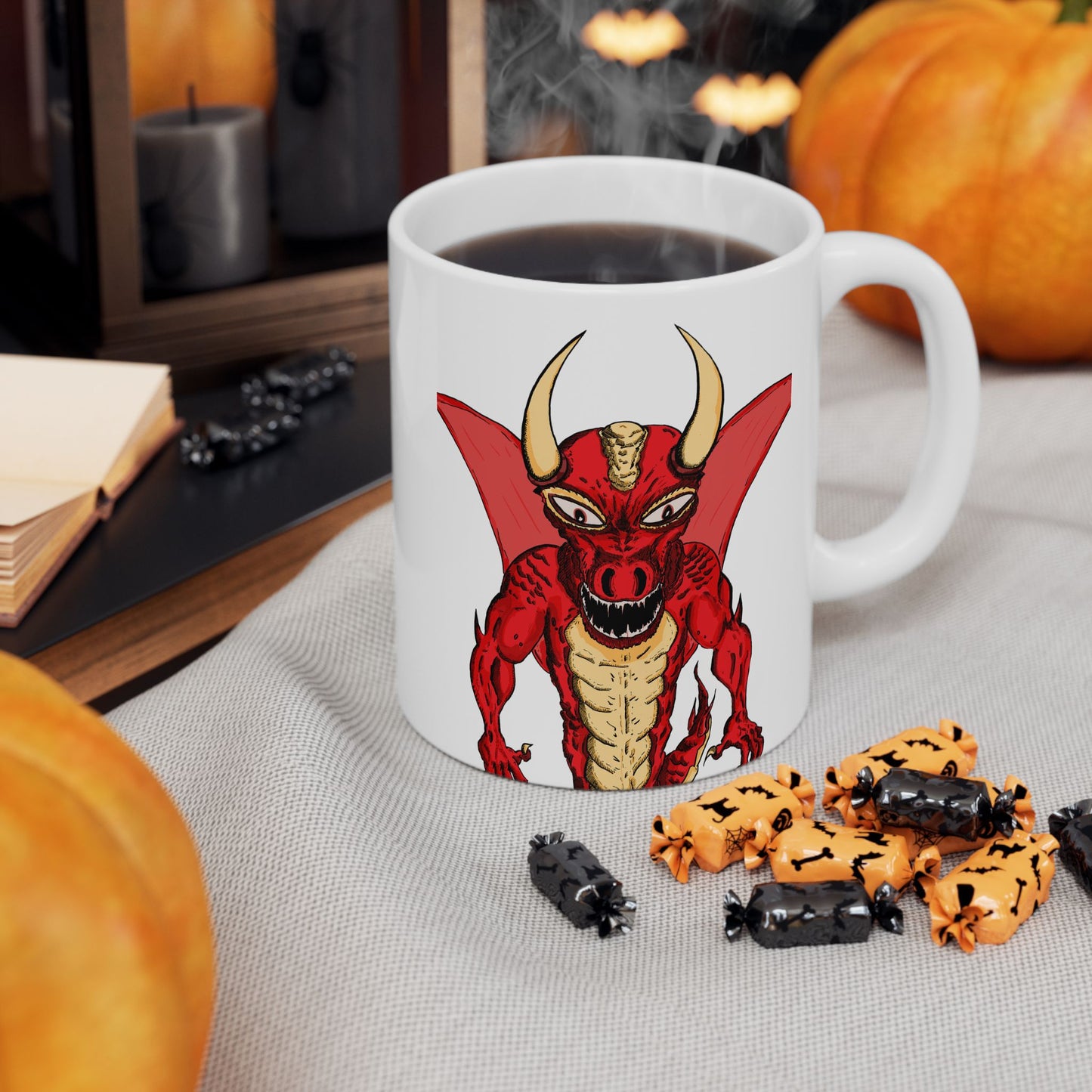 Bold Demon Dragon Themed Ceramic Mug | Perfect Gift for Comic Fans, Coffee Lovers, & Superhero Parties, Protect Your Coffee in Style!