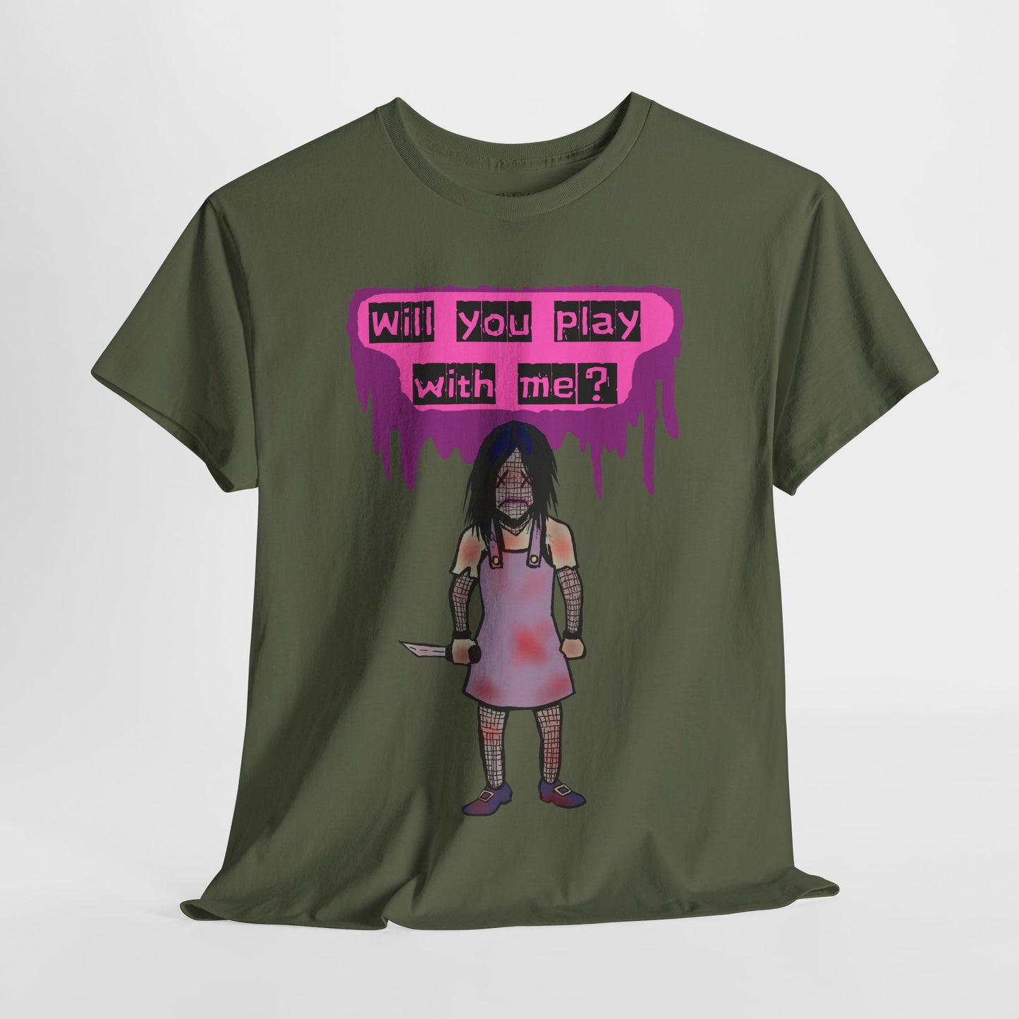 Chilling Evil Doll Horror Tee, Horror T-Shirt, Grey Tee, Unique Graphic Tee, Unisex Tee, Playful Scary Top, Halloween Shirt