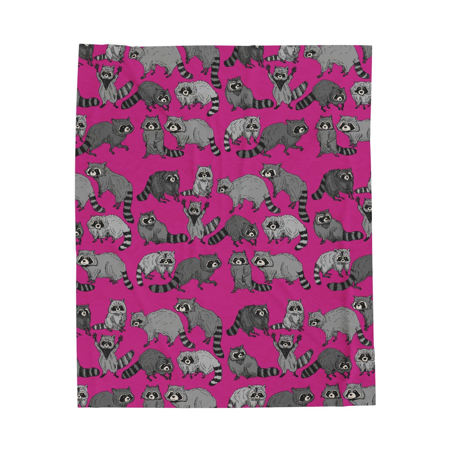 Raccoon Pattern Velveteen Plush Blanket — Cozy Pink Critter Throw