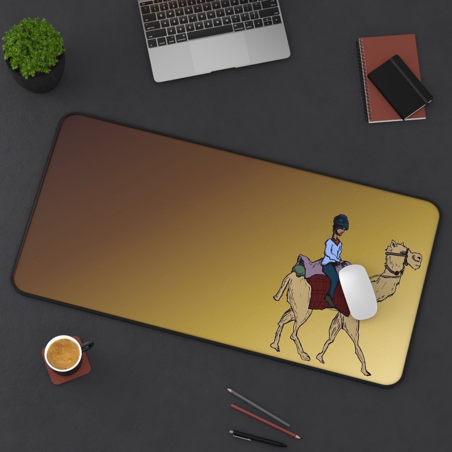 Nomadic Rider on a Camel Desk Mat — Desert Sunset Mouse Pad