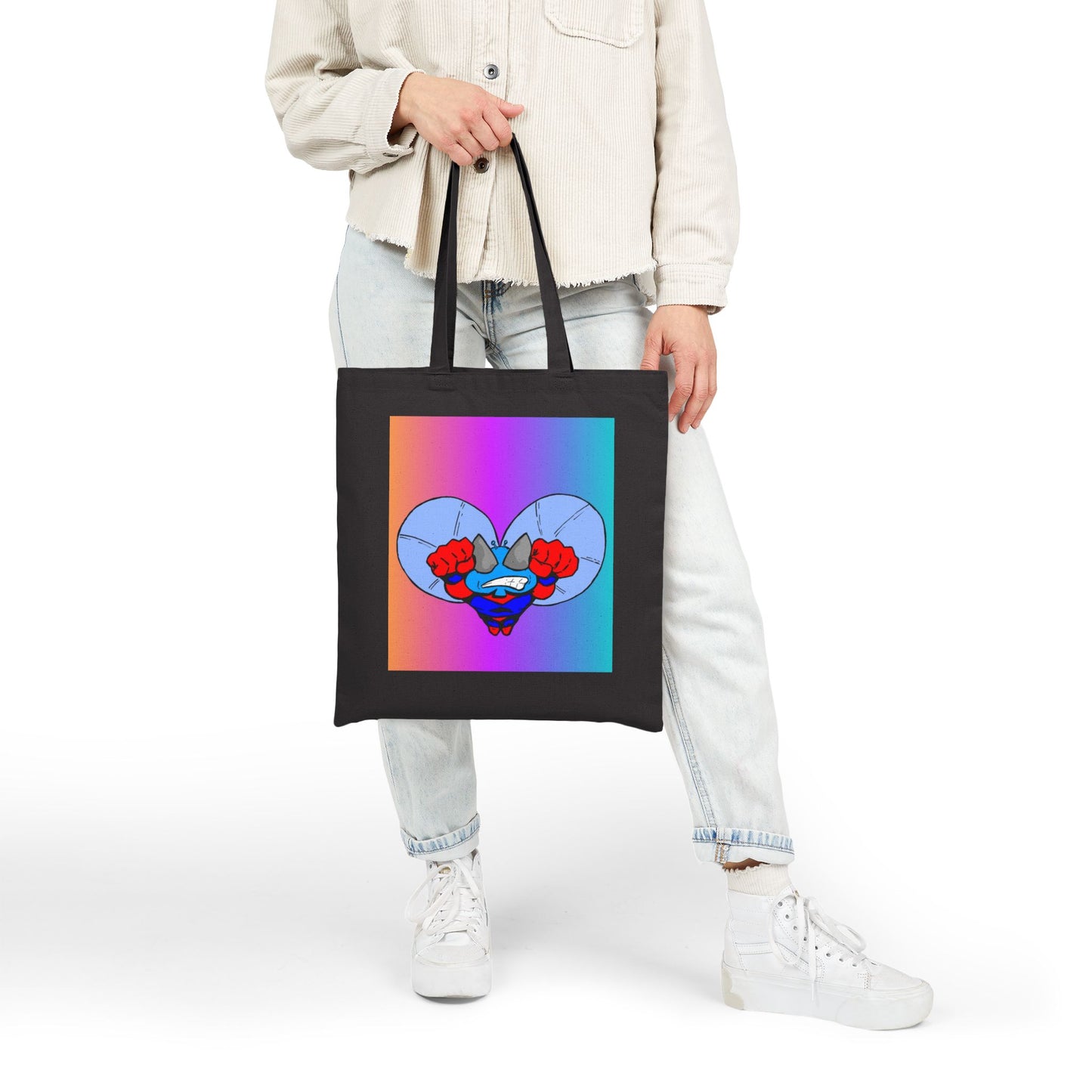 Astro-Fly Canvas Tote Bag — Colorful Superhero Flying Fist Pop Art Design