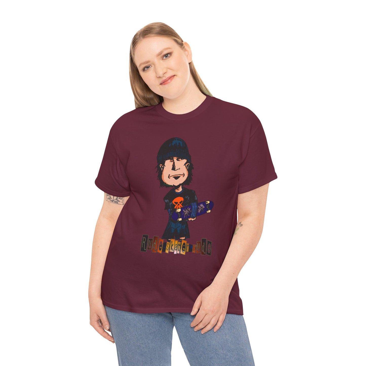 Rude Skater Dude Cartoon Skate Punk T-Shirt — Skateboarding Tee with Skull Design