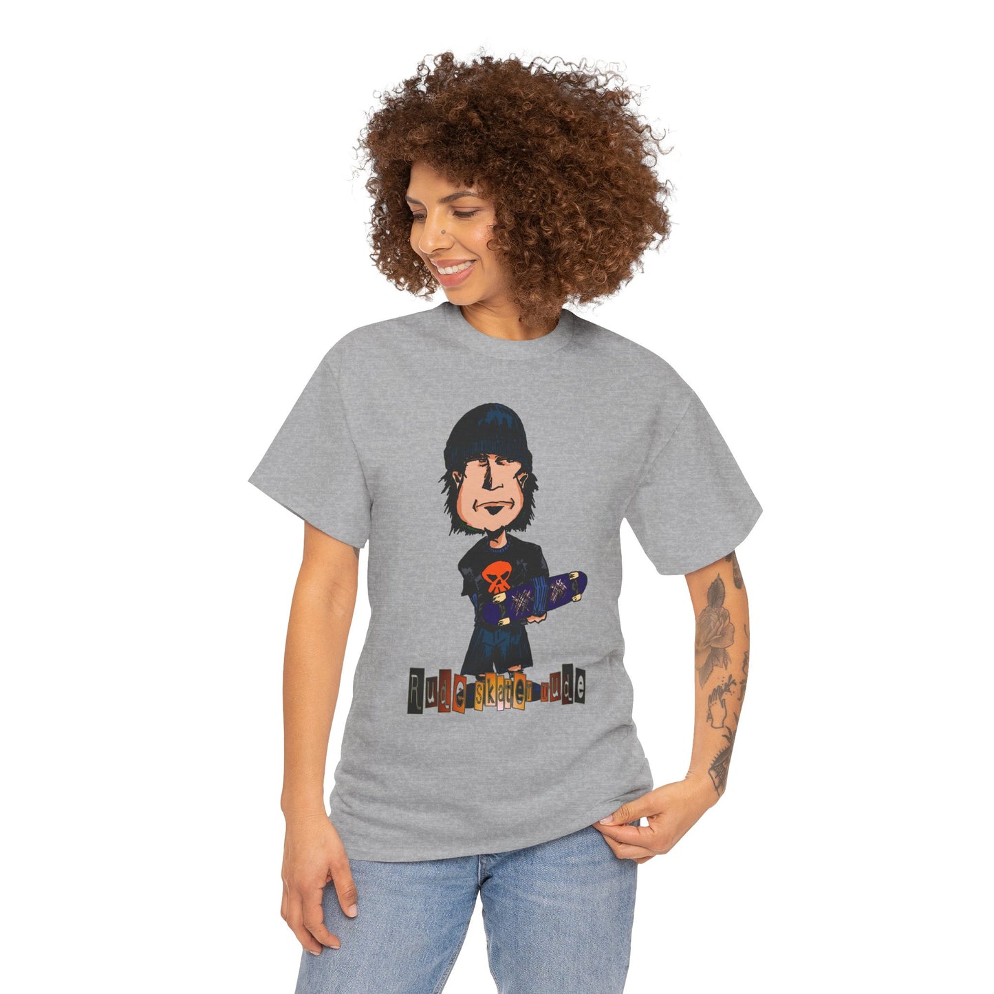 Rude Skater Dude Cartoon Skate Punk T-Shirt — Skateboarding Tee with Skull Design