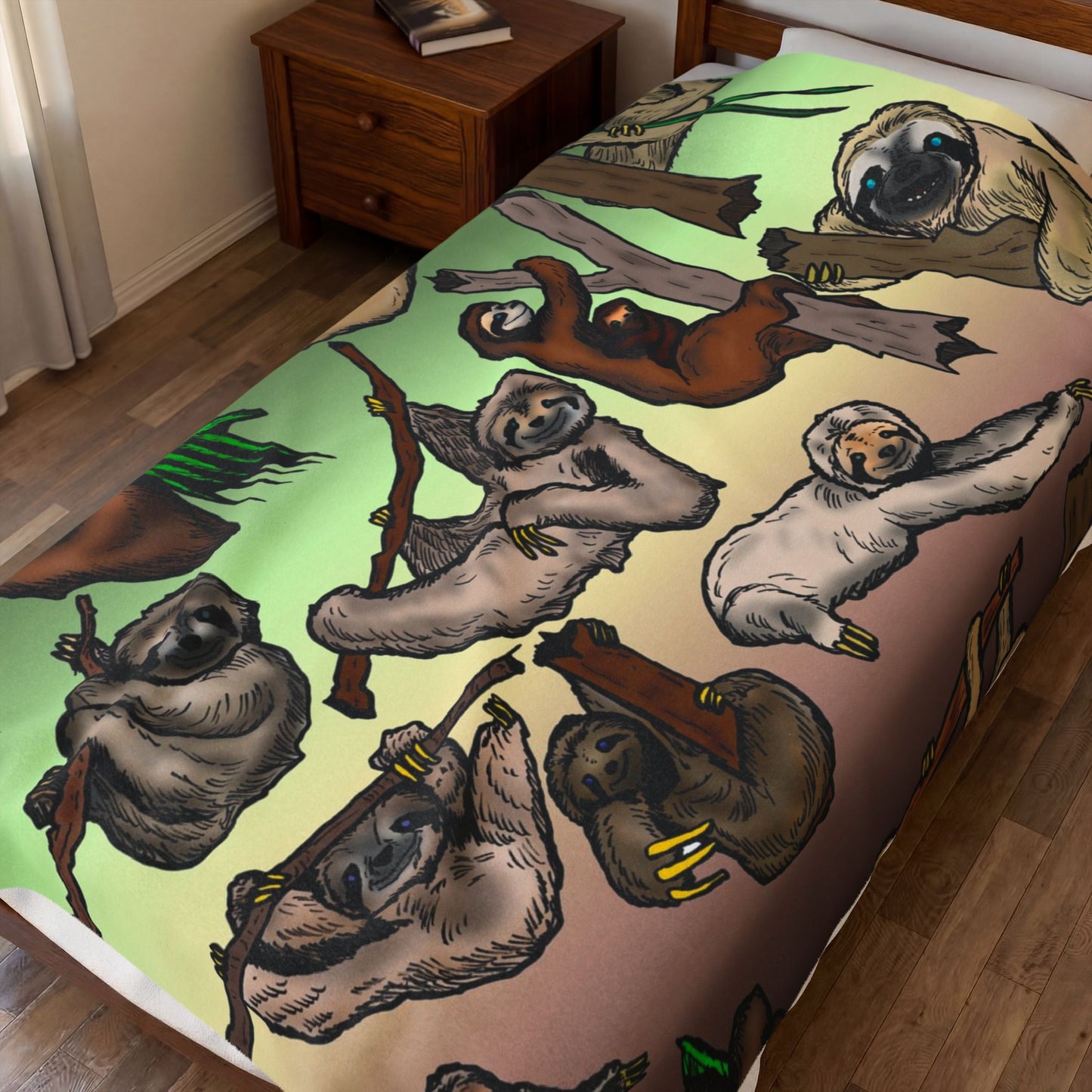 Sloth Pattern Velveteen Plush Blanket – Cute Relaxing Animal Throw