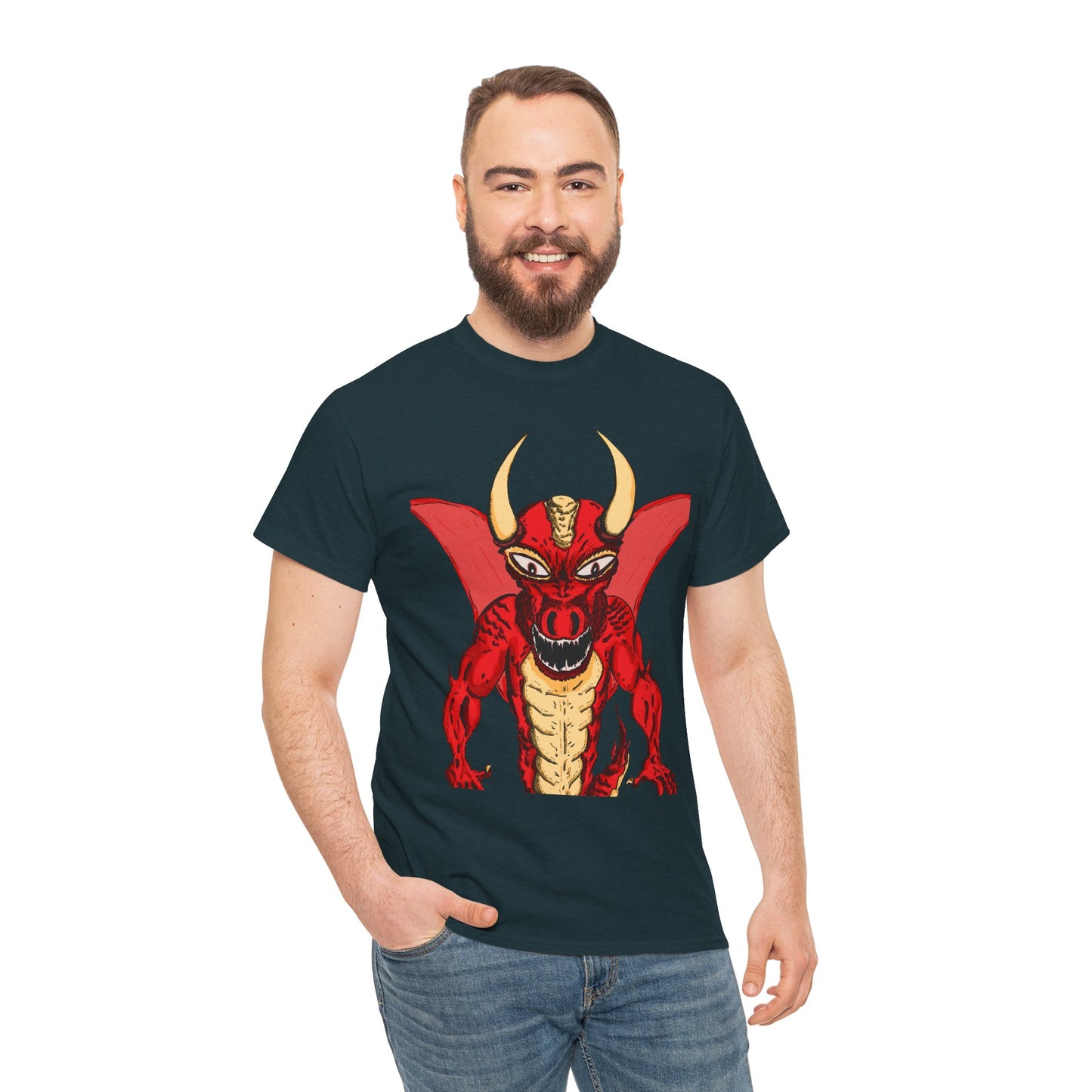 Bold Red Dragon Unisex Heavy Cotton Tee | Graphic Shirt for Anime Fans, Party Wear, Casual Outfit, Gift for Him/Her