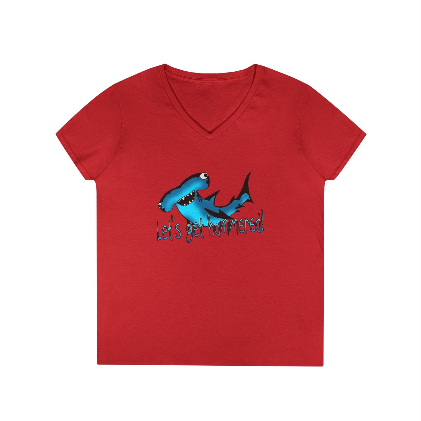 Funny Shark Ladies' V-Neck T-Shirt | Let's Get Hammered Design
